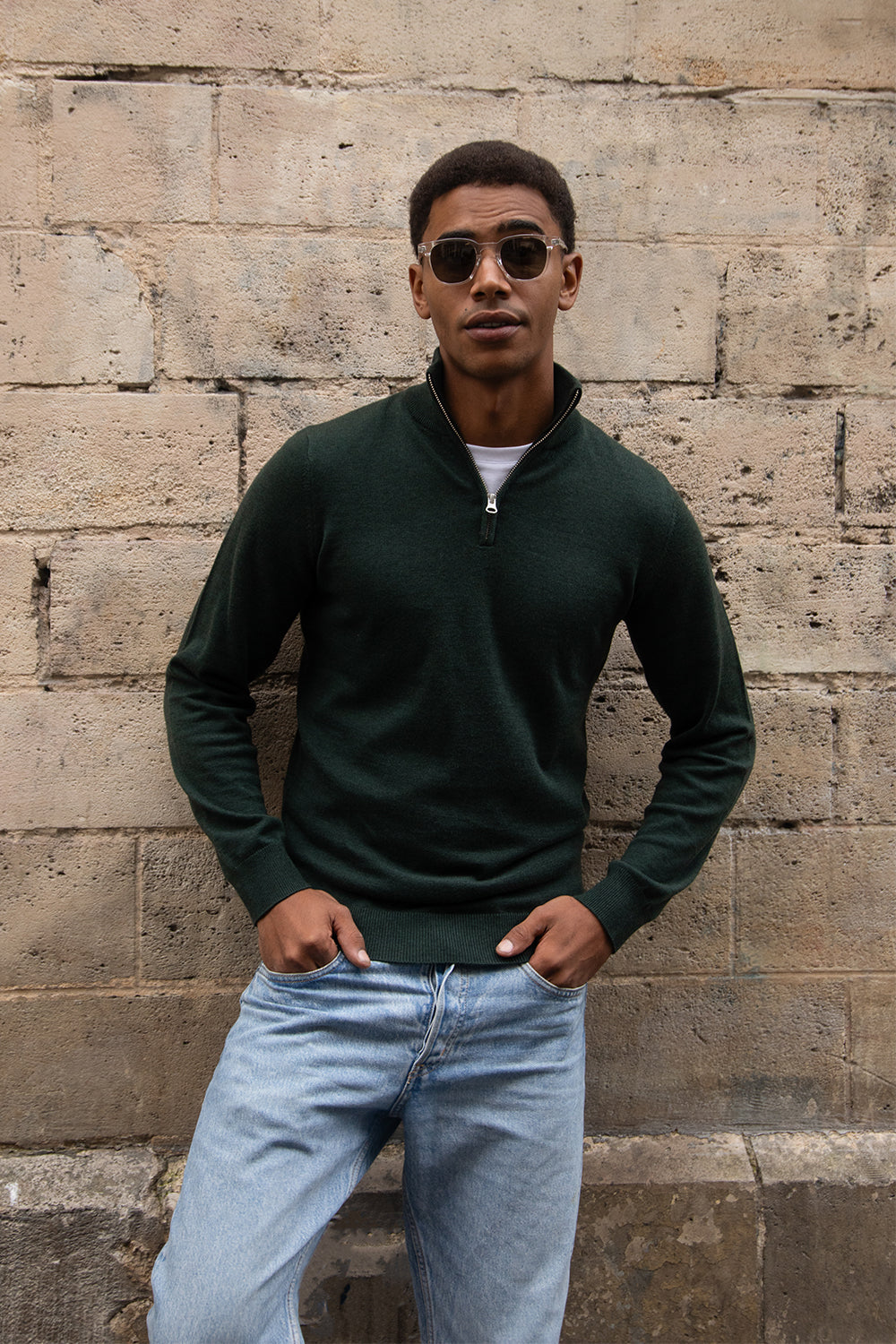 Quarter Zip Groen Trui Met Rits