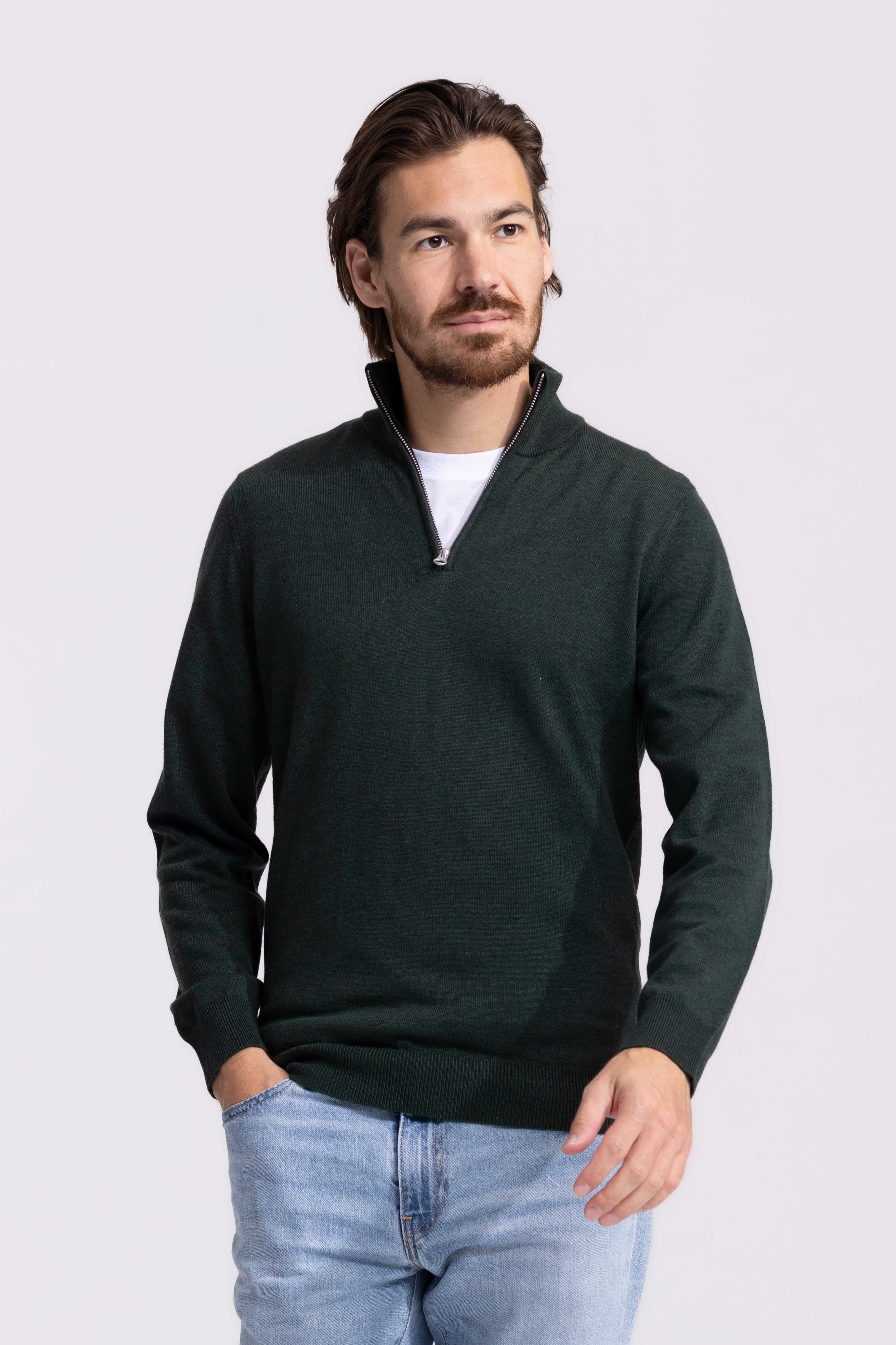 Quarter Zip Groen Trui Met Rits
