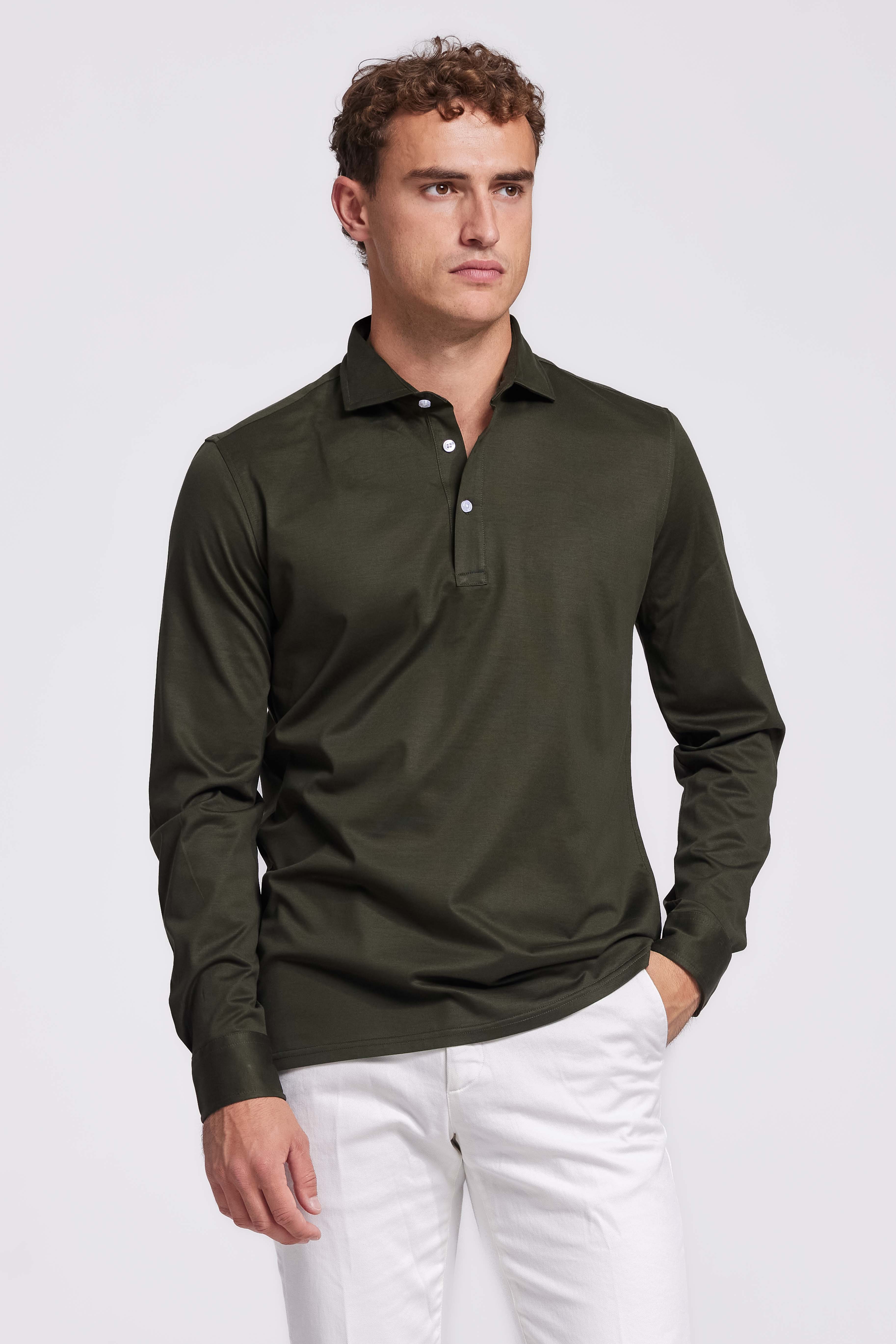 Polo Langarm Dunkelgrün