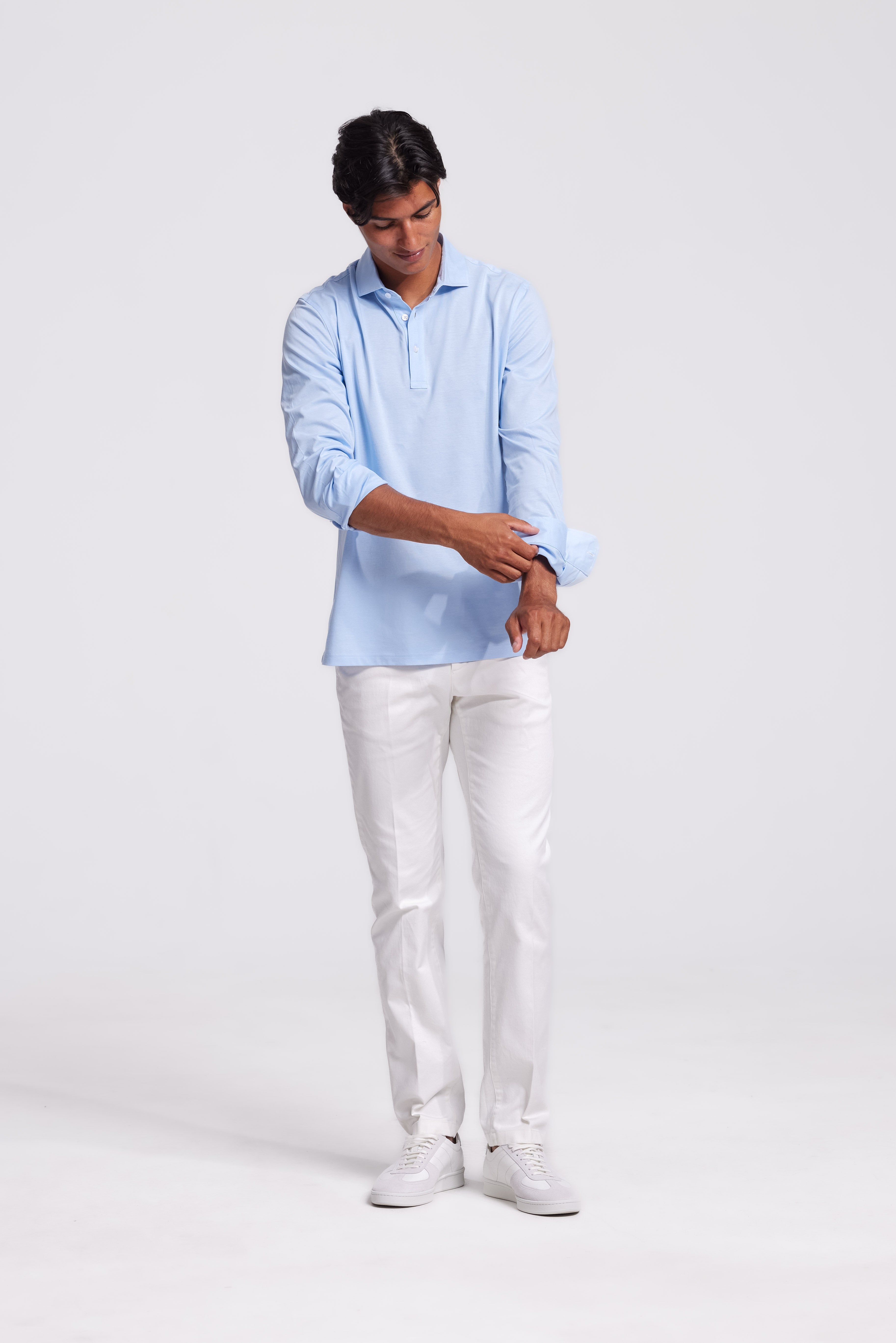 Polo Langarm Hellblau