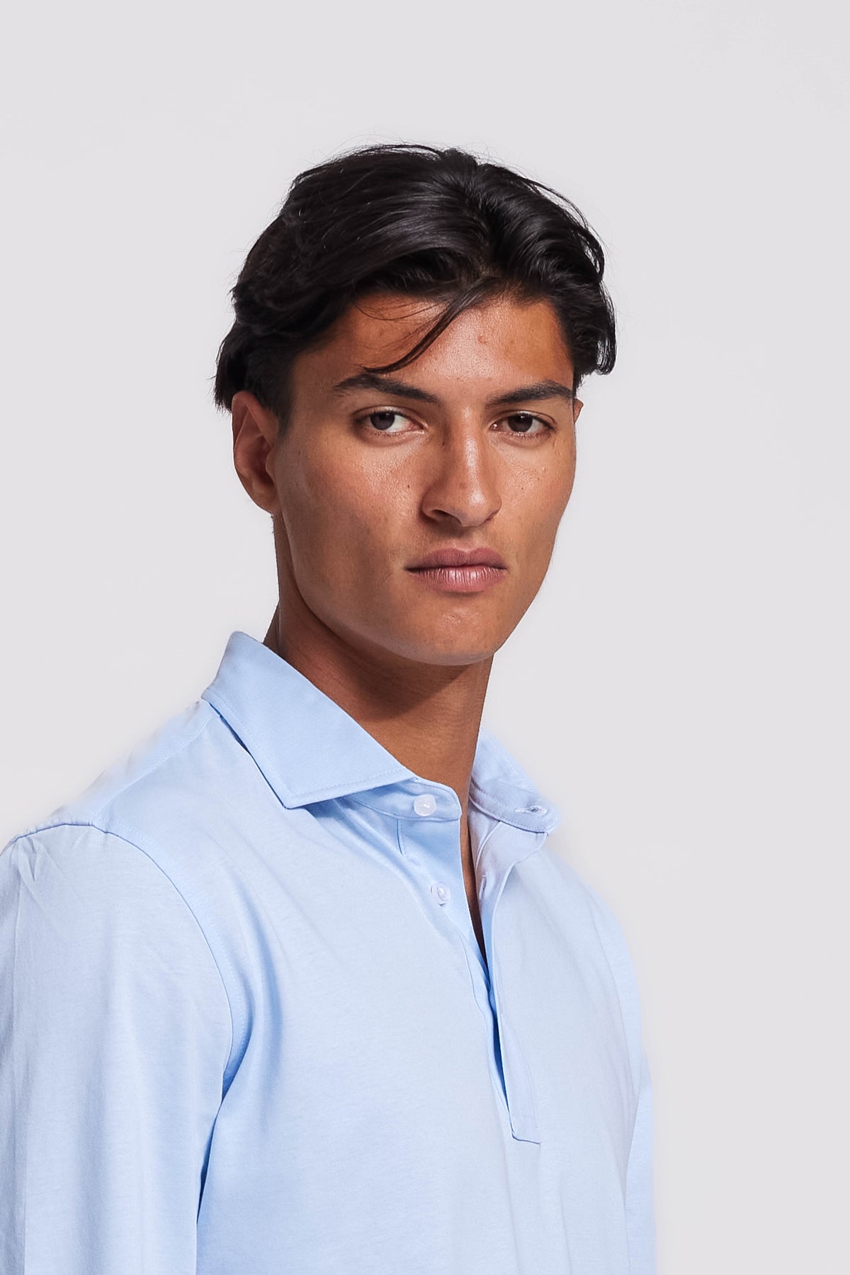 Polo Langarm Hellblau