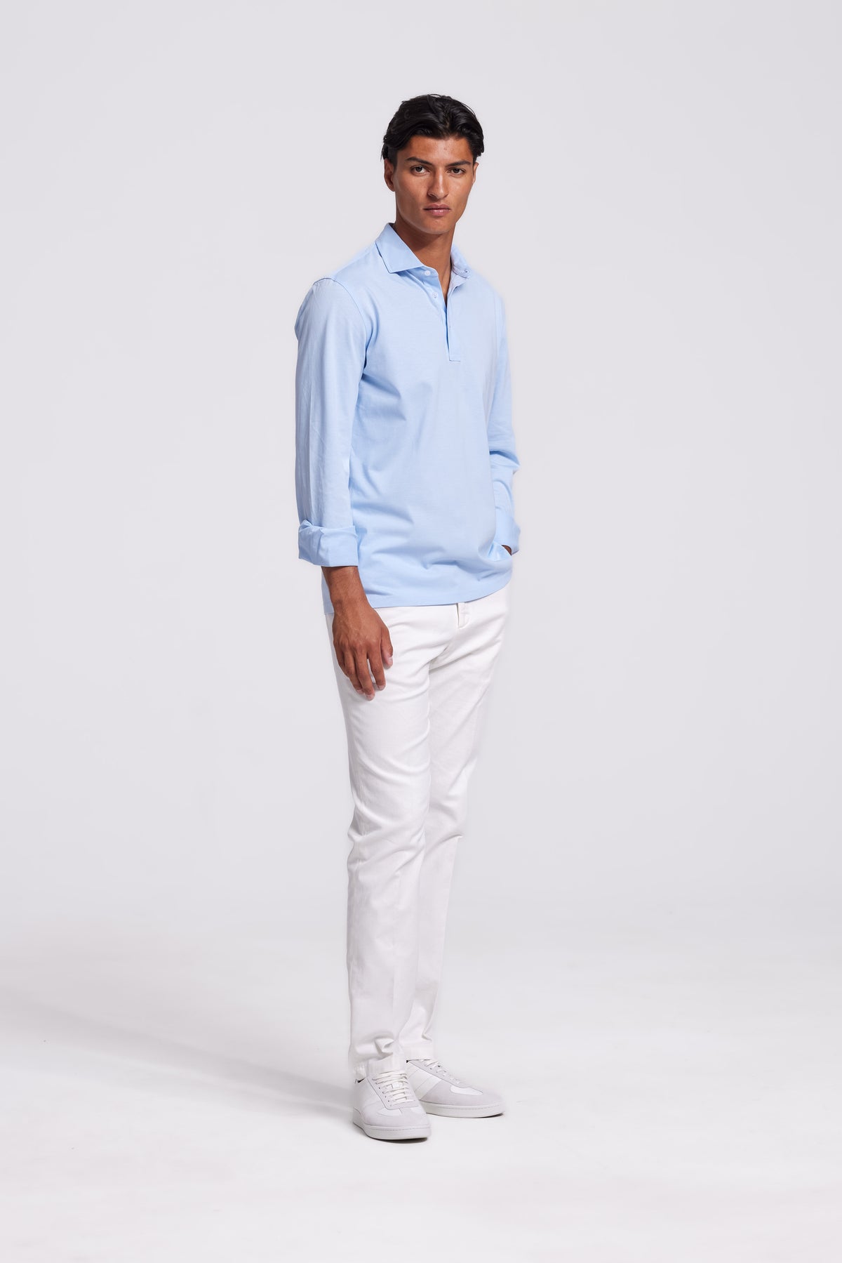 Polo Langarm Hellblau