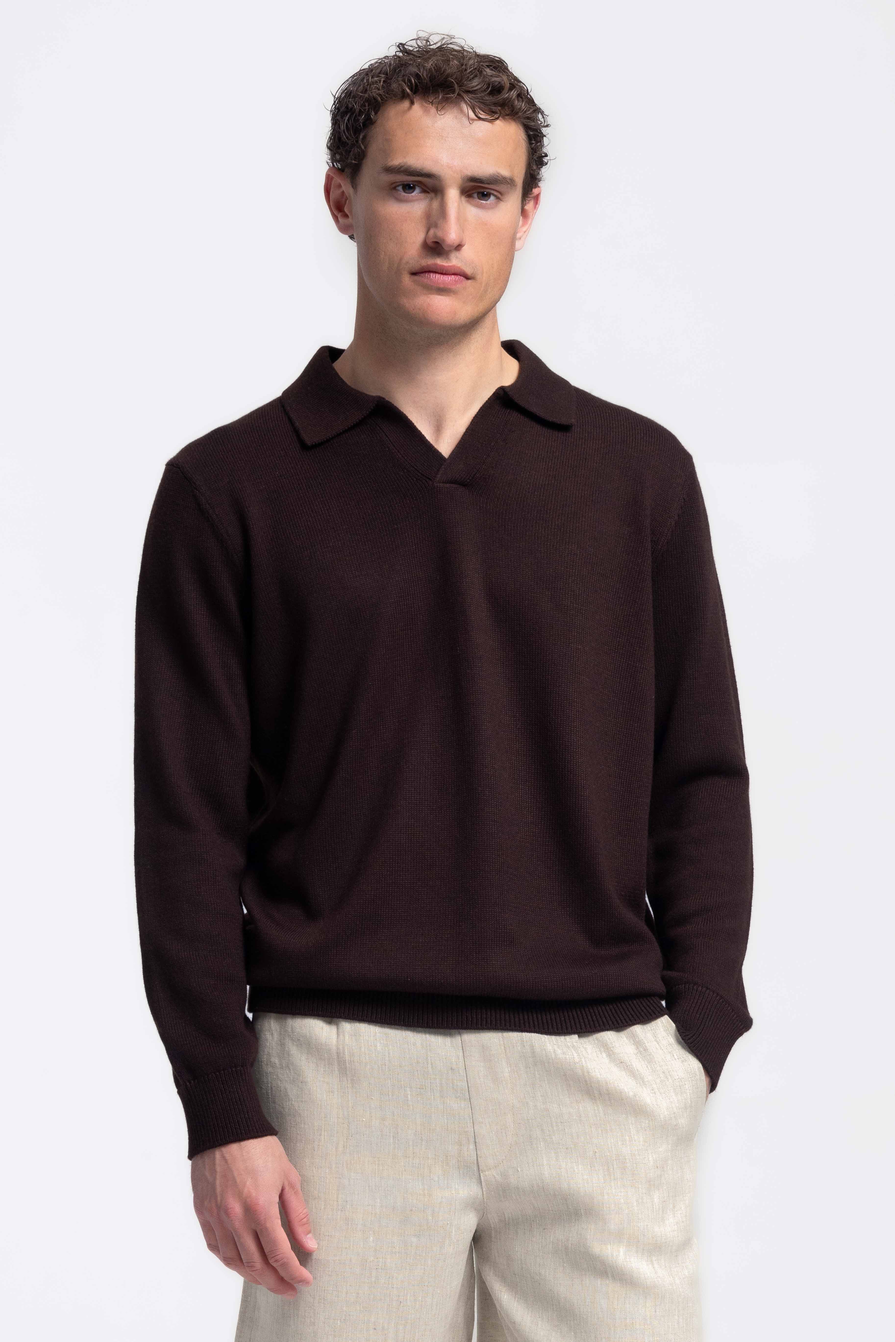 Loose Knit Polo - Dark Brown