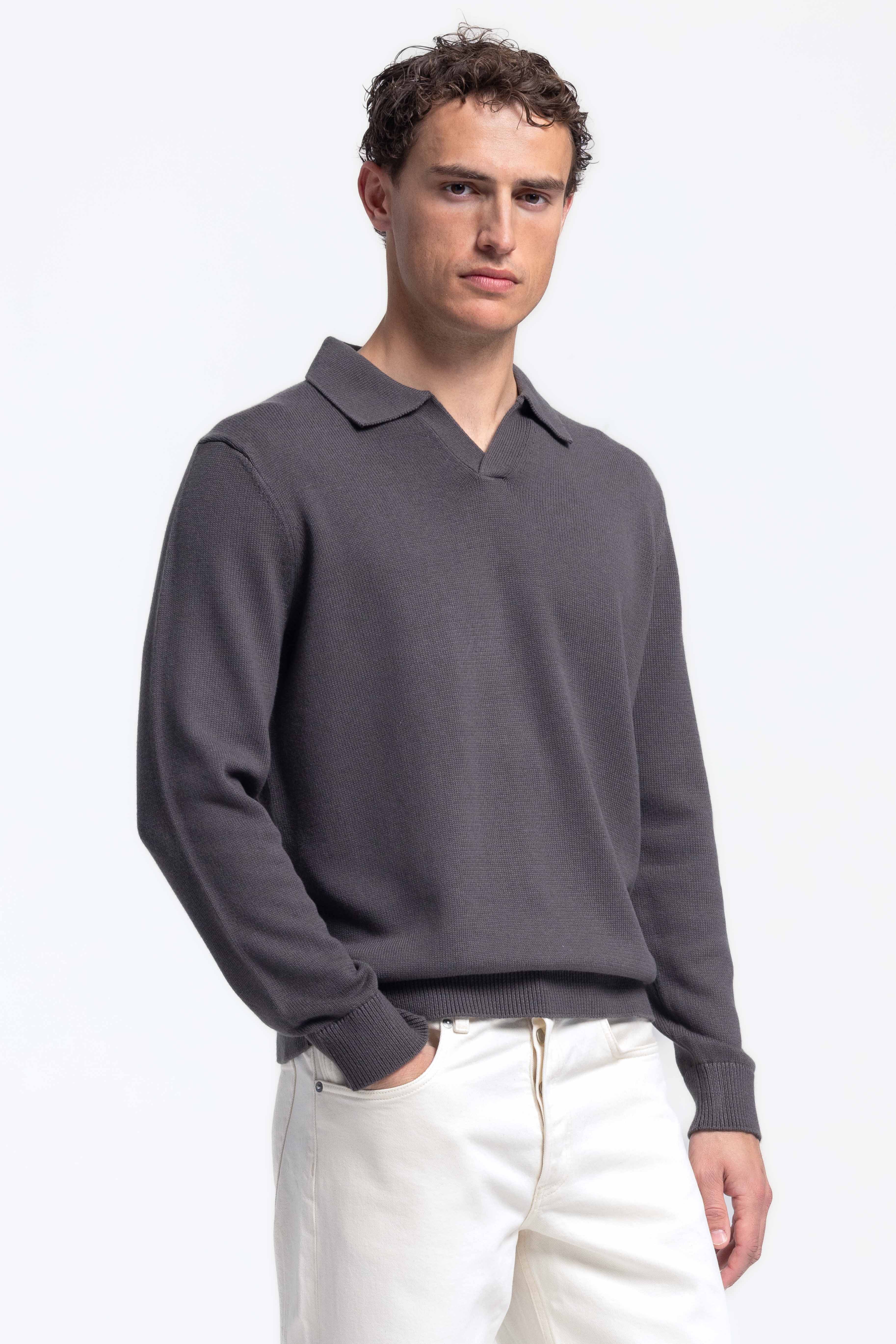 Loose Knit Polo - Olive Green