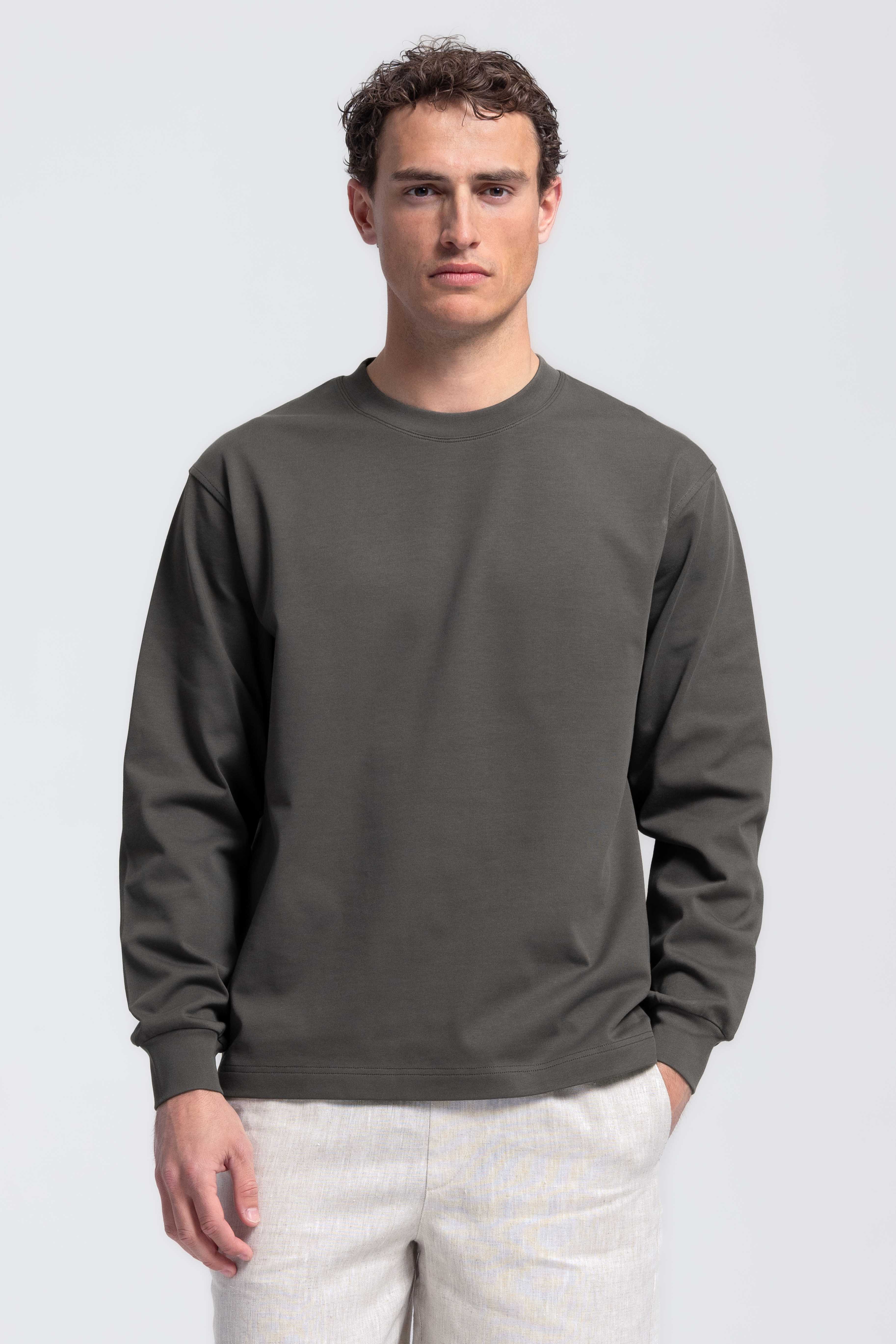 Schweres Langarm-T-Shirt – Dunkelgrün