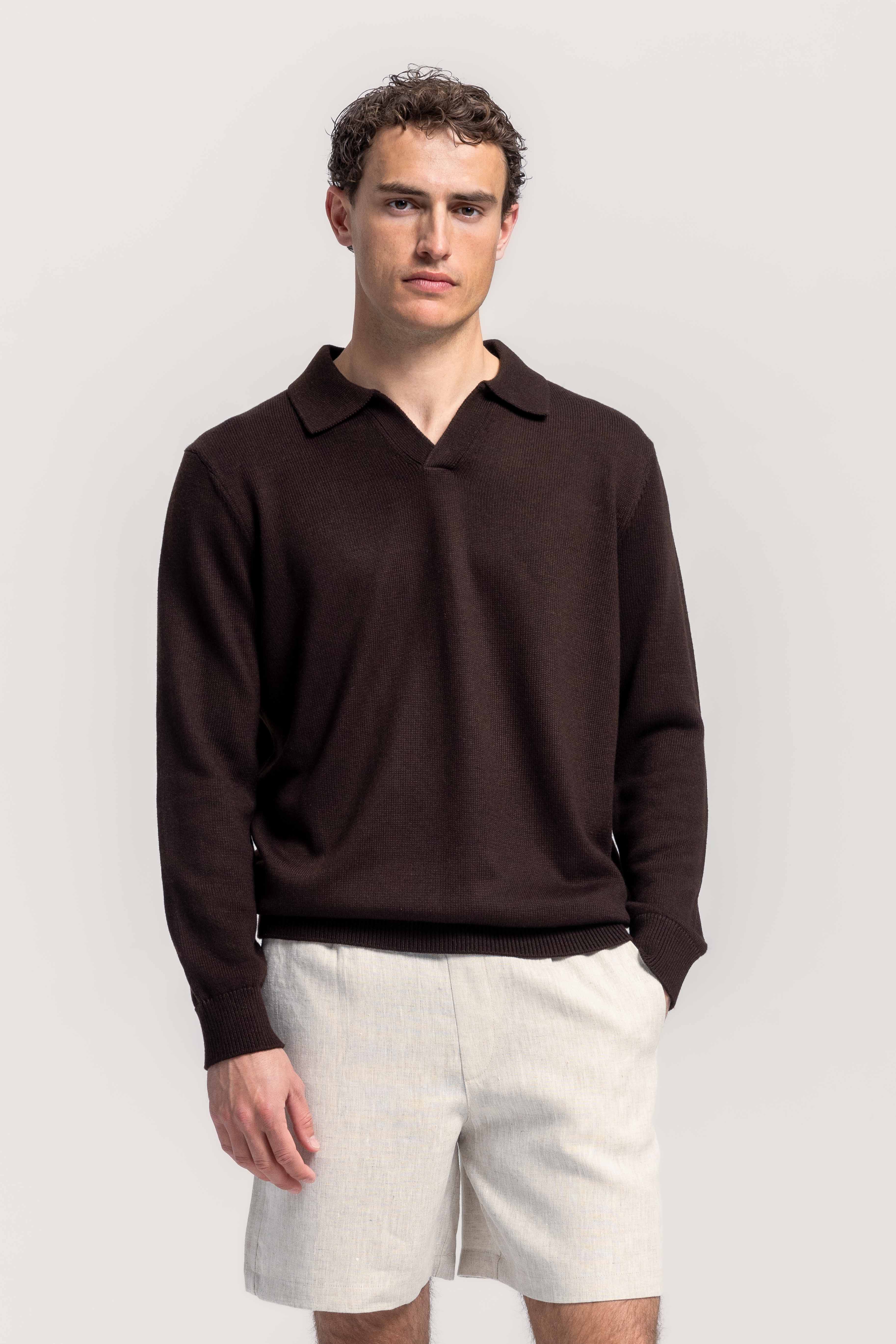 Loose Knit Polo - Dark Brown