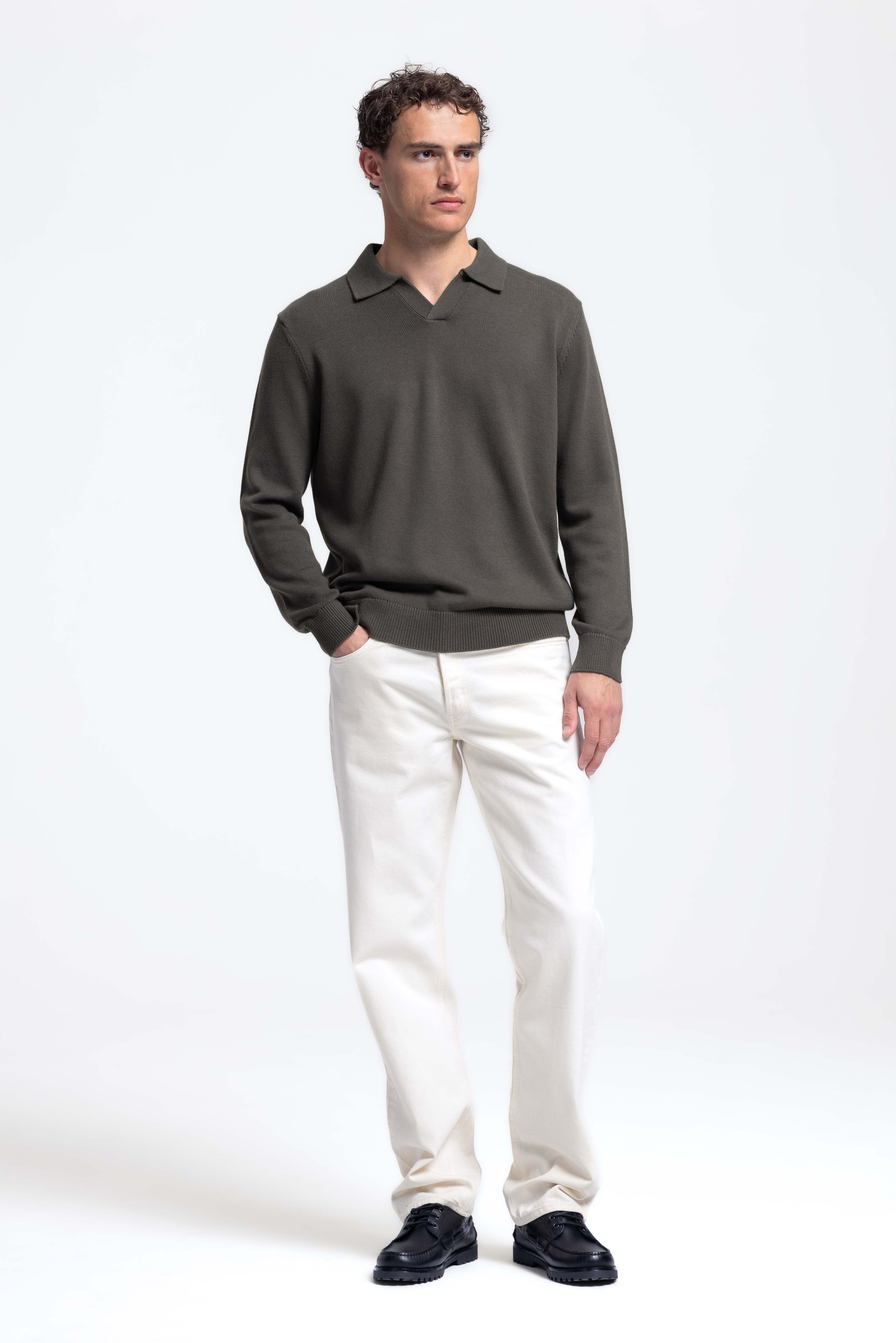 Loose Knit Polo - Olive Green