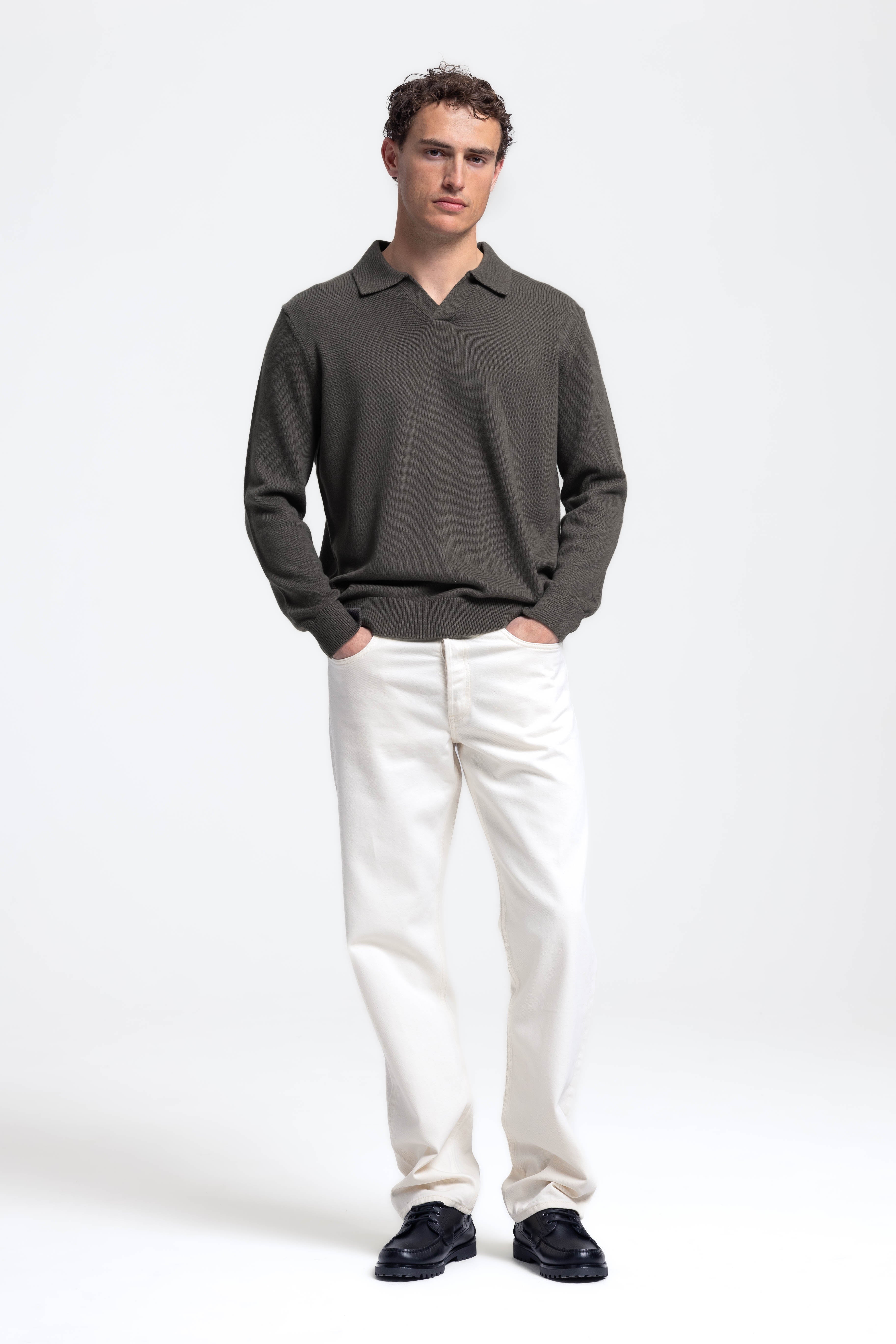 Loose Knit Polo - Olive Green