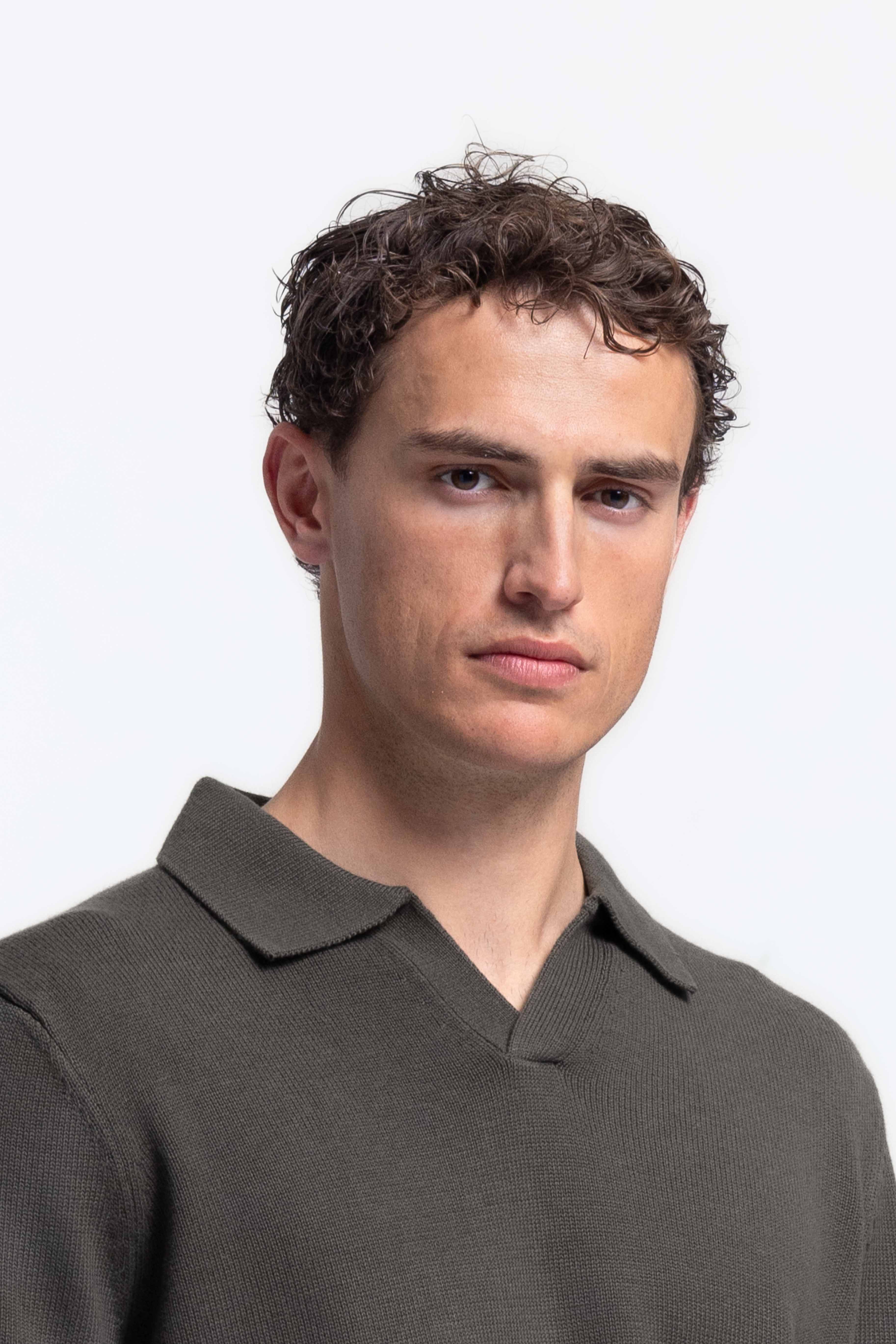 Loose Knit Polo - Olive Green