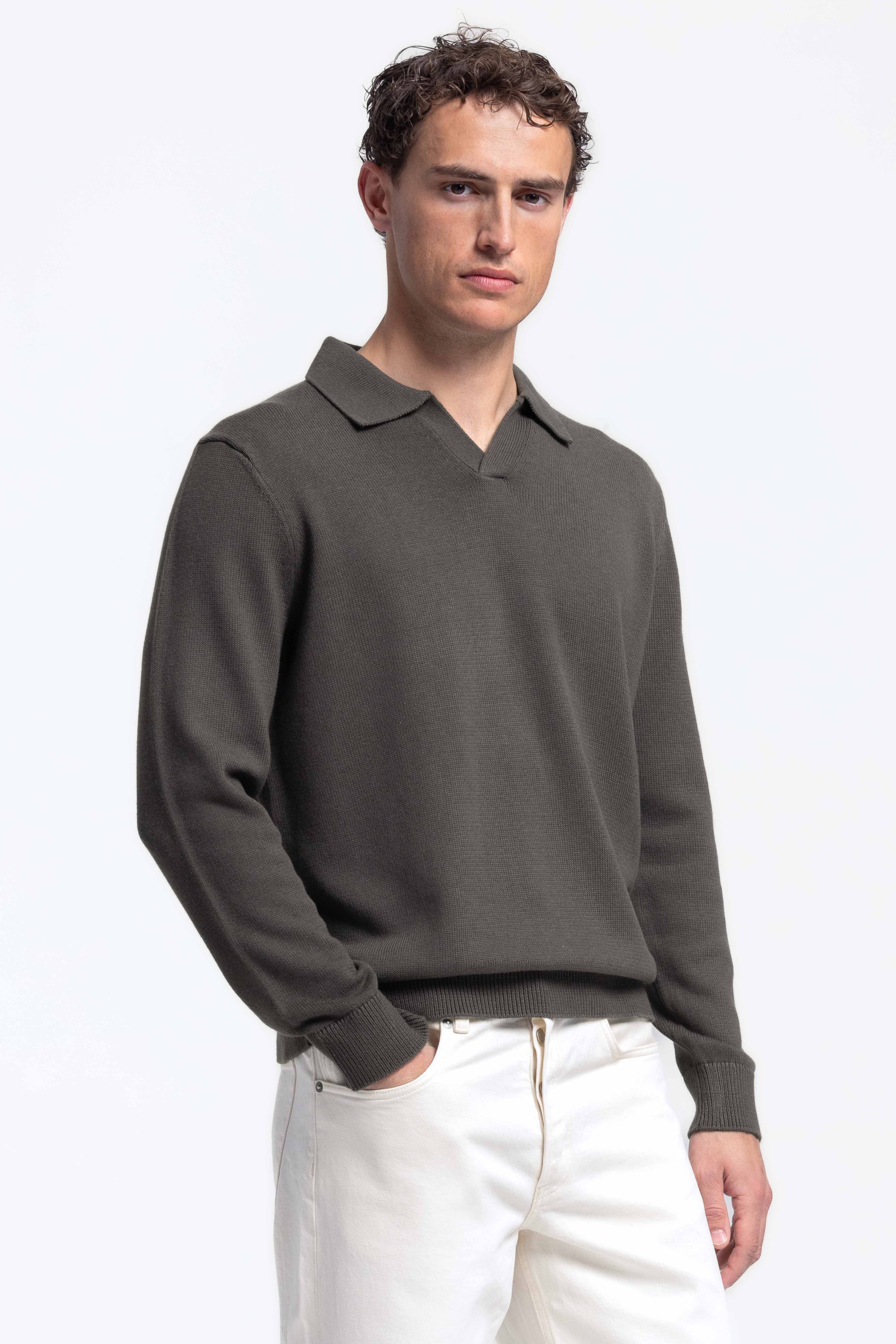 Loose Knit Polo - Olive Green