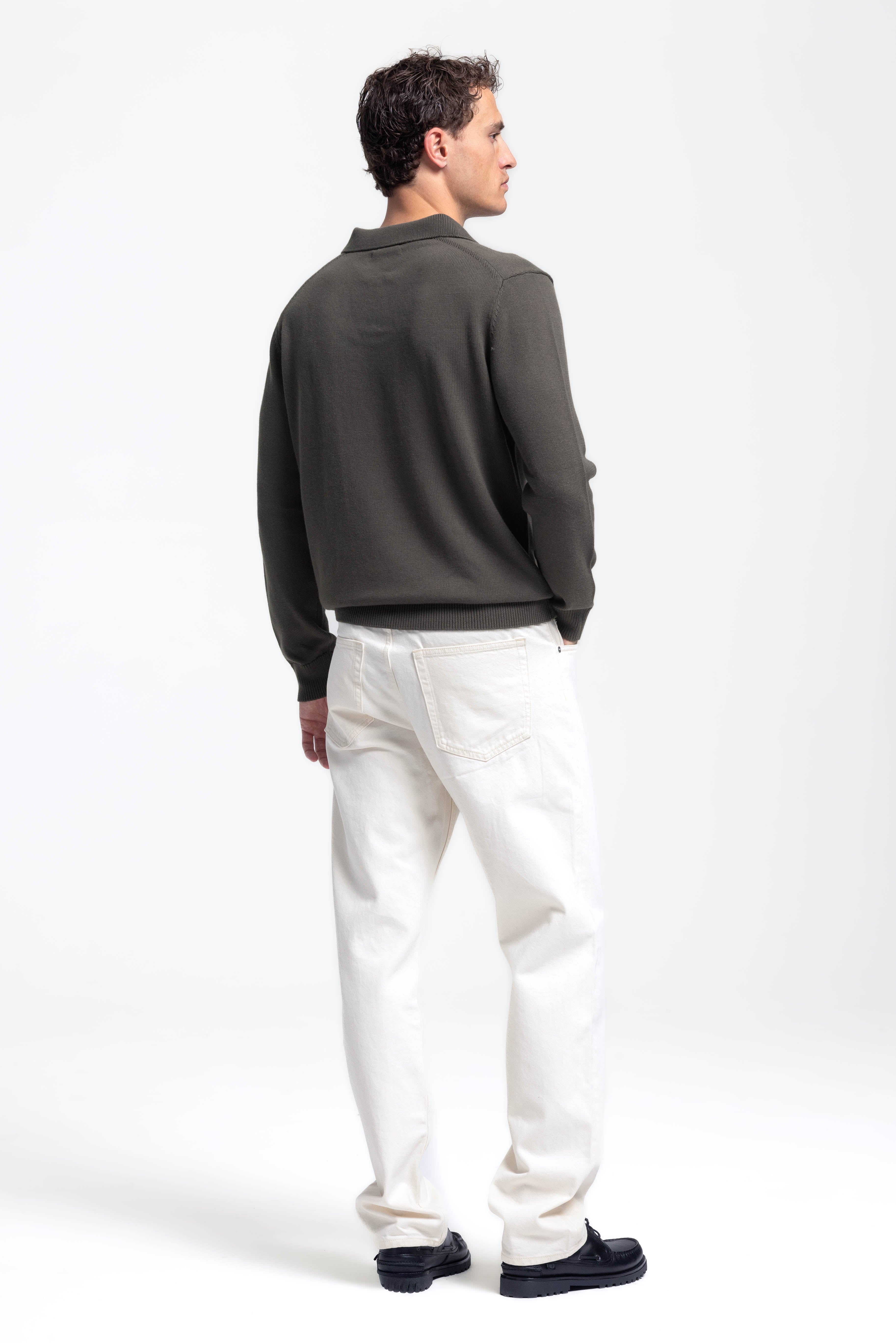 Loose Knit Polo - Olive Green