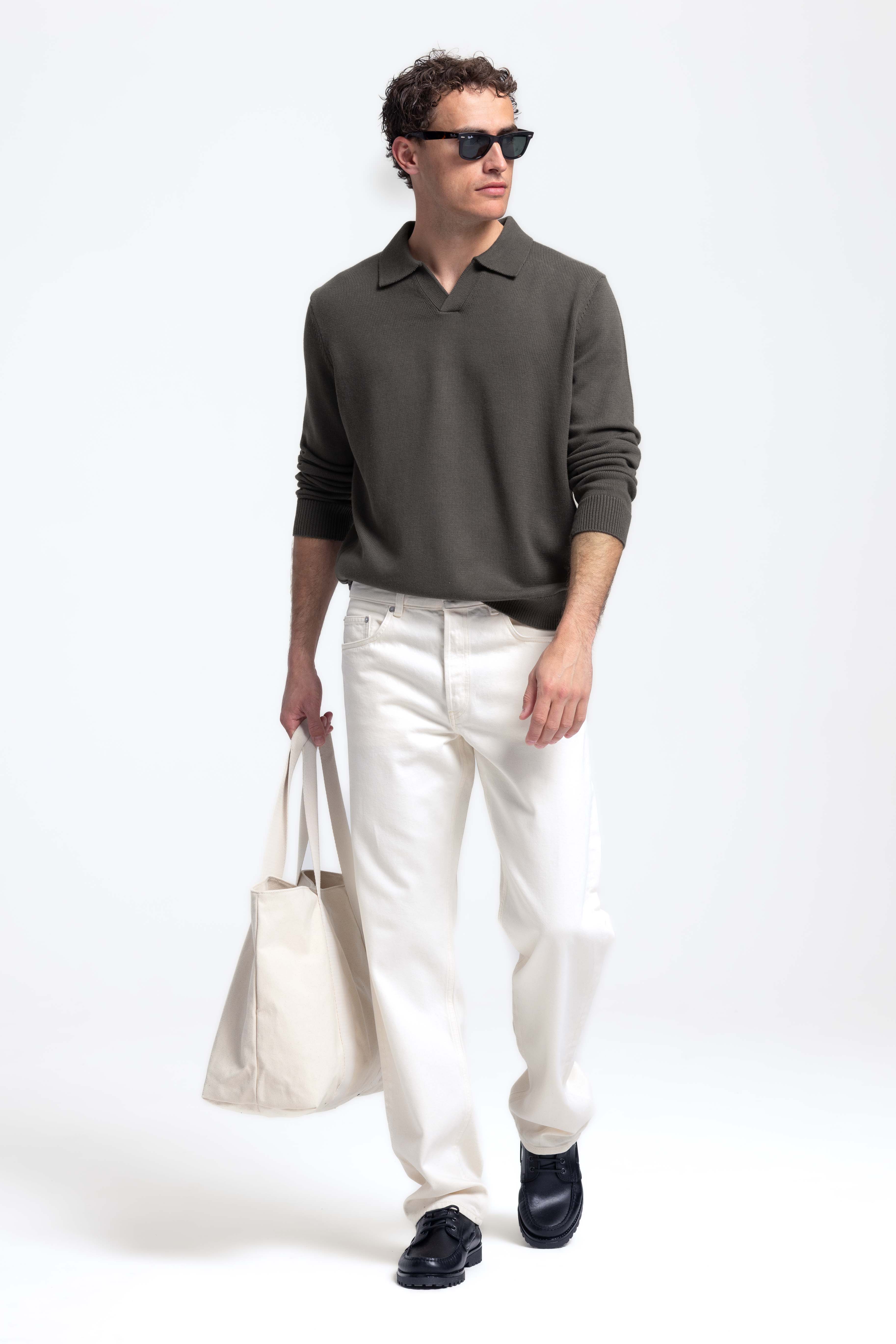 Loose Knit Polo - Olive Green