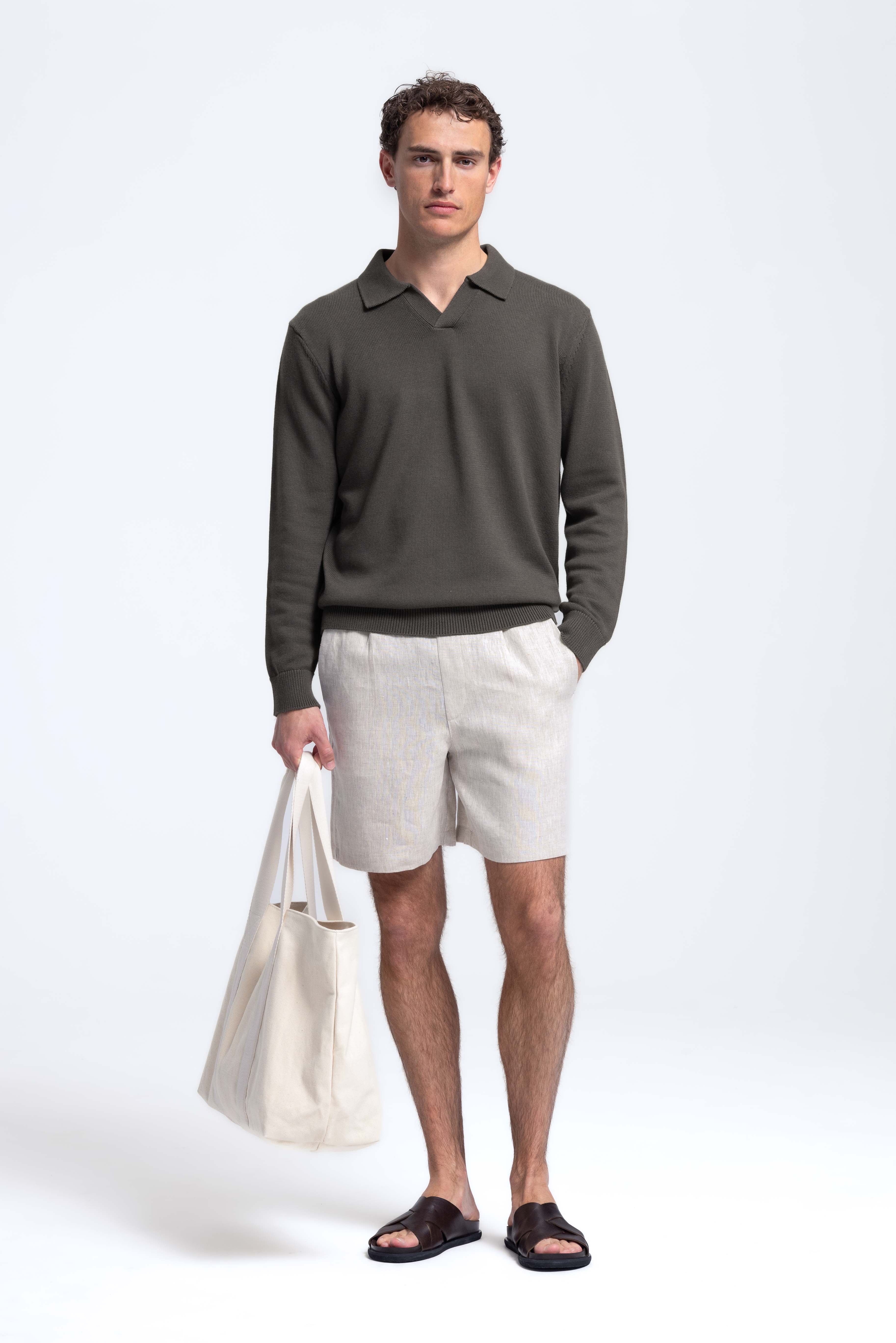 Loose Knit Polo - Olive Green