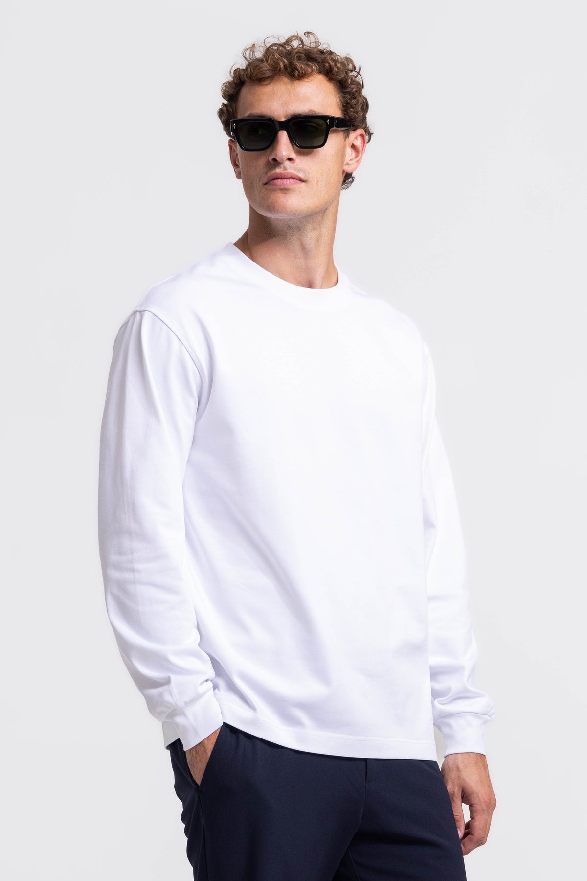 Schweres Langarm-T-Shirt – Weiß