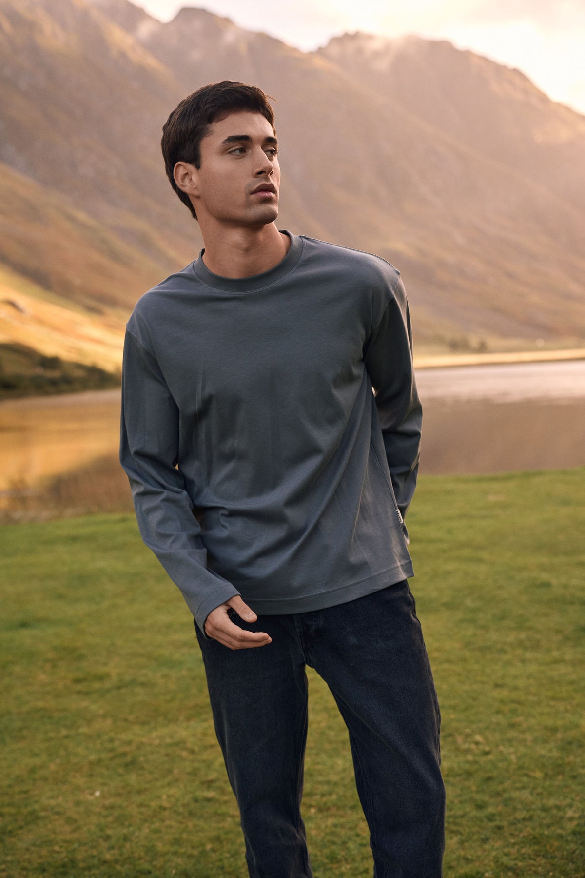 Premium Langarm Interlock T-Shirt - Dunkel Taupe