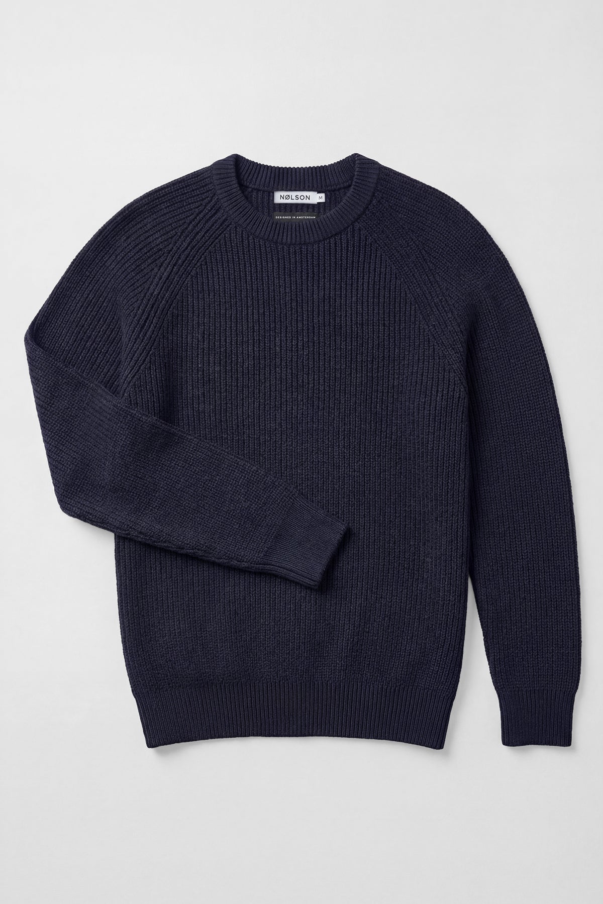 Donkerblauwe rib trui met ronde hals