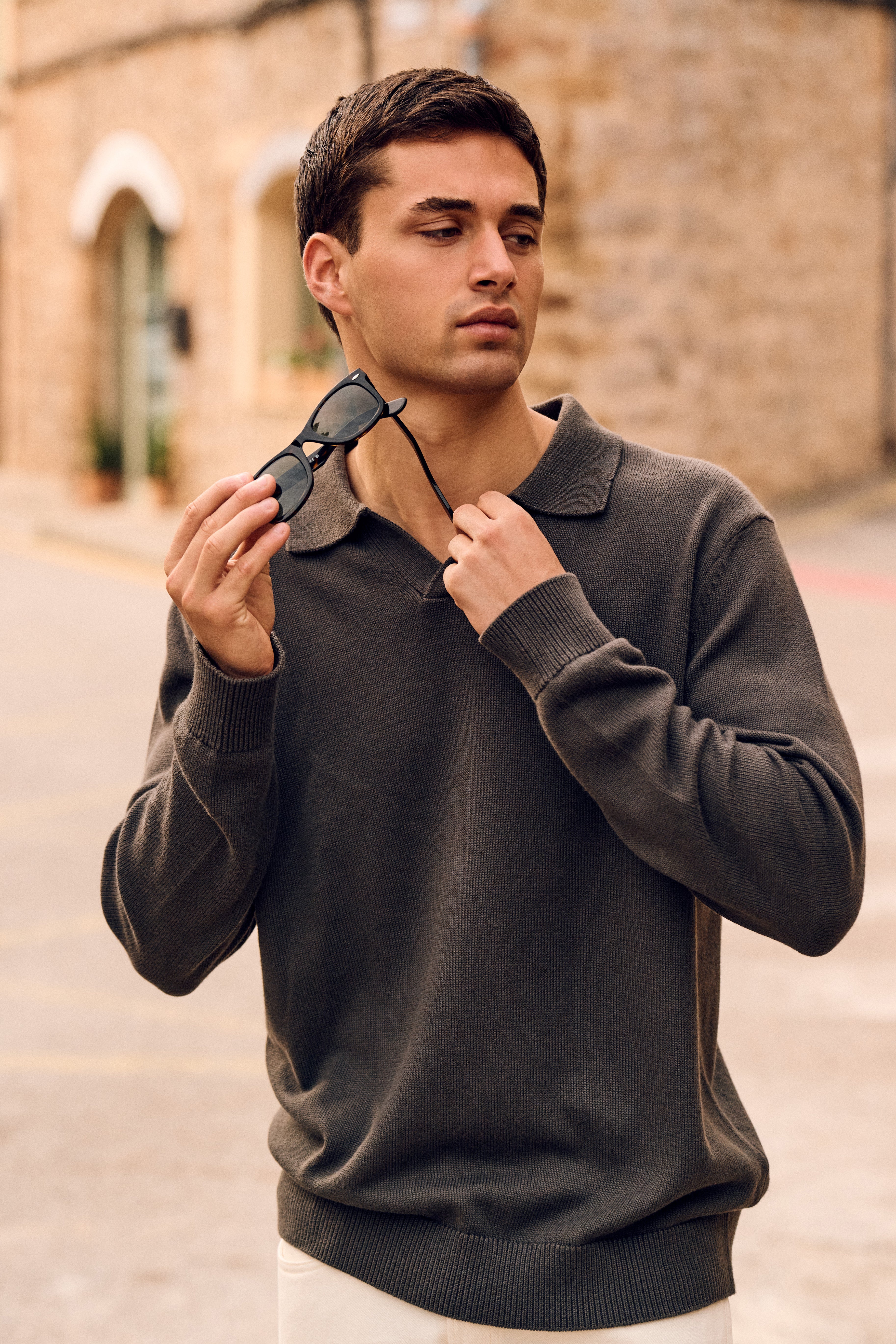 Loose Knit Polo - Olive Green