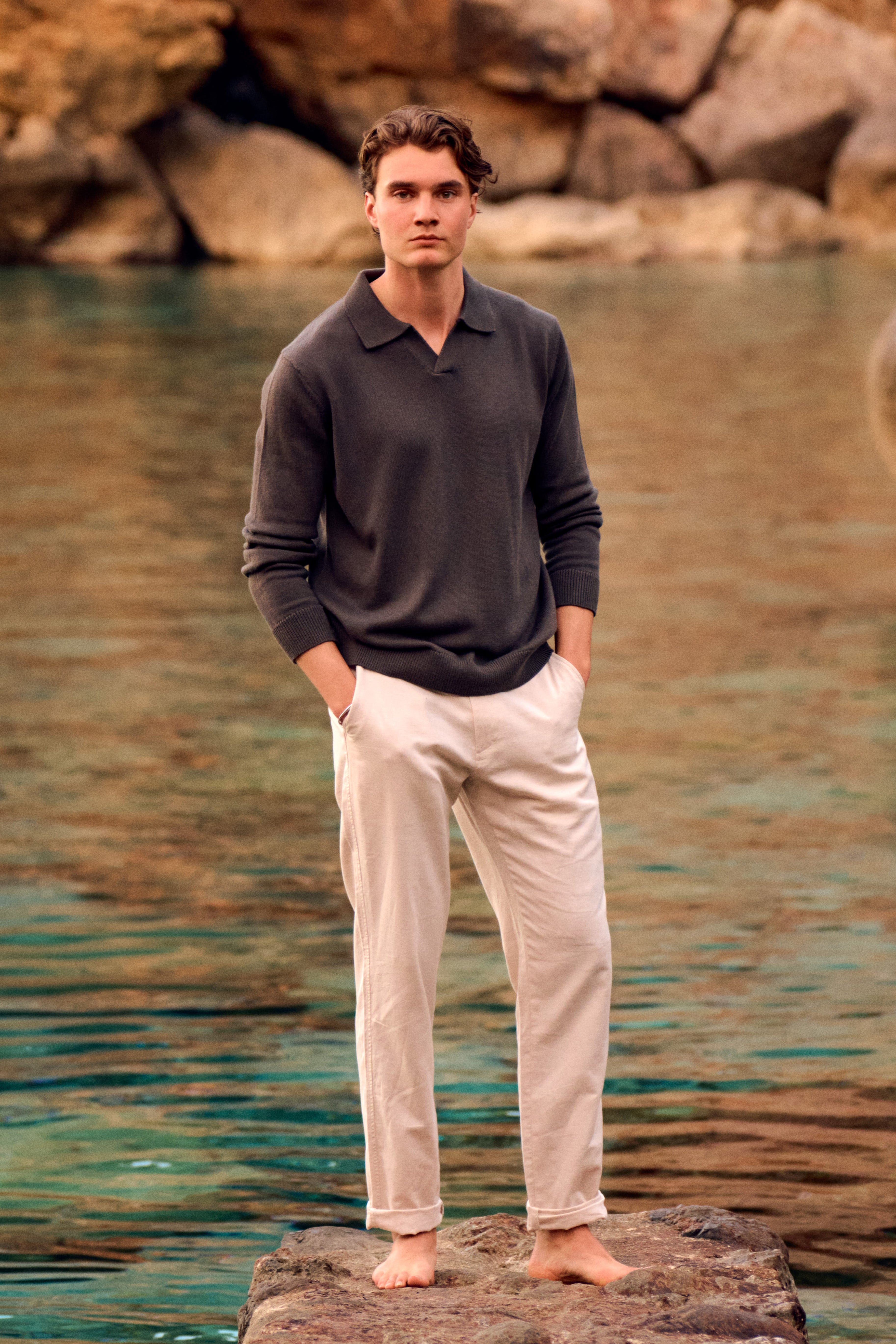 Loose Knit Polo - Olive Green