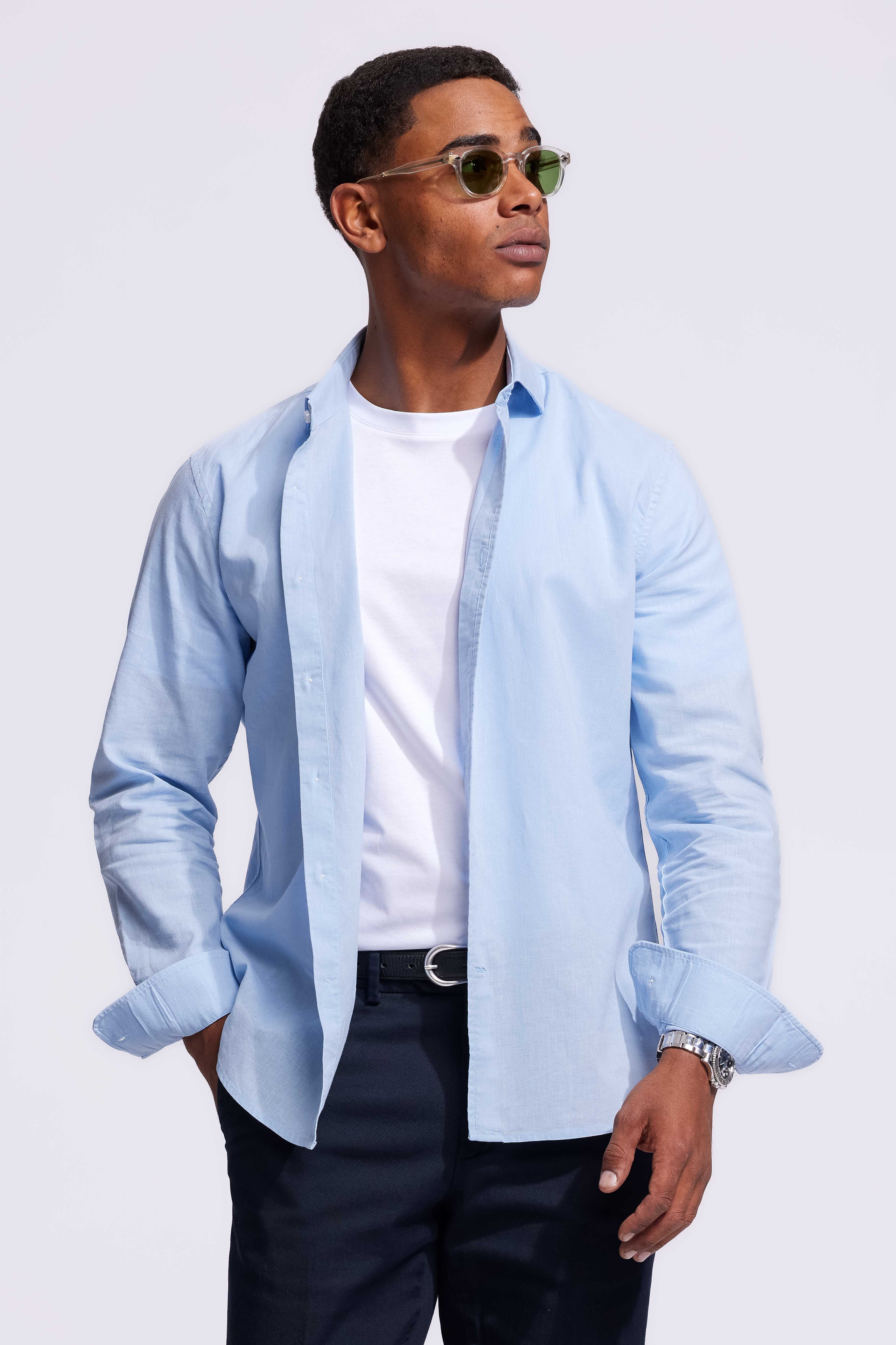 Lindo Light Blue Linen Shirt