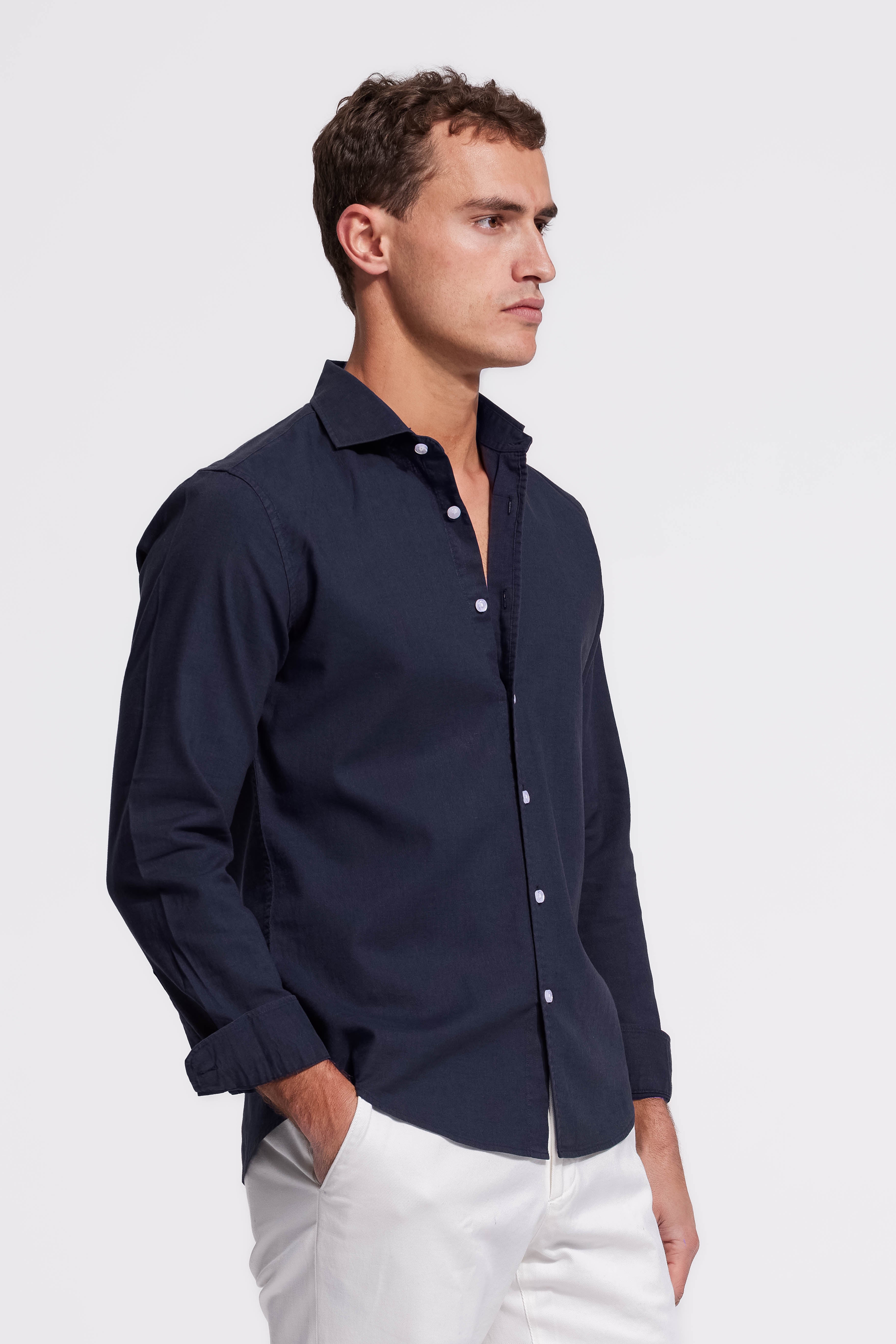 Lindo Dark Blue Linen Shirt