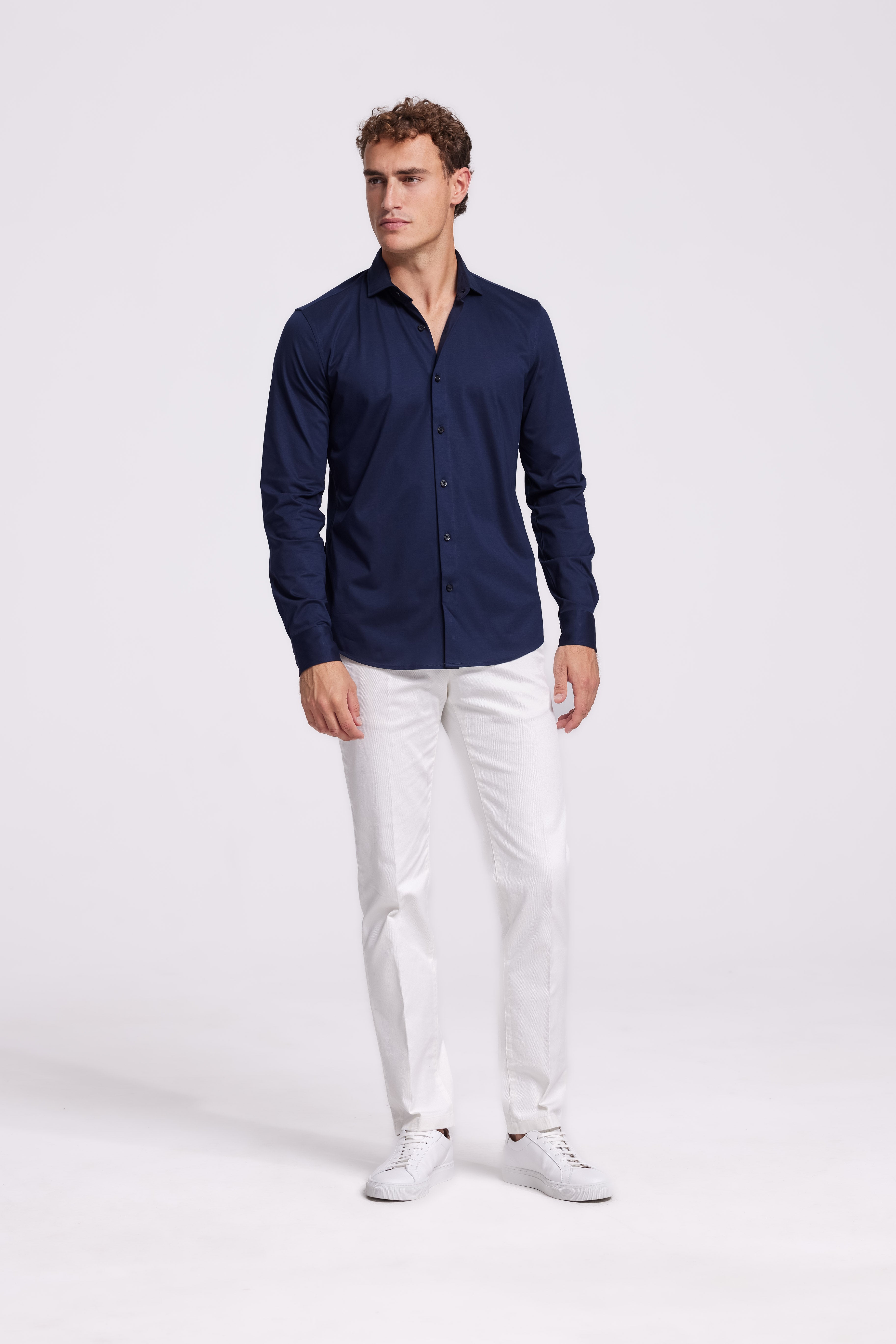 Sträcka donkerblauw stretch overhemd