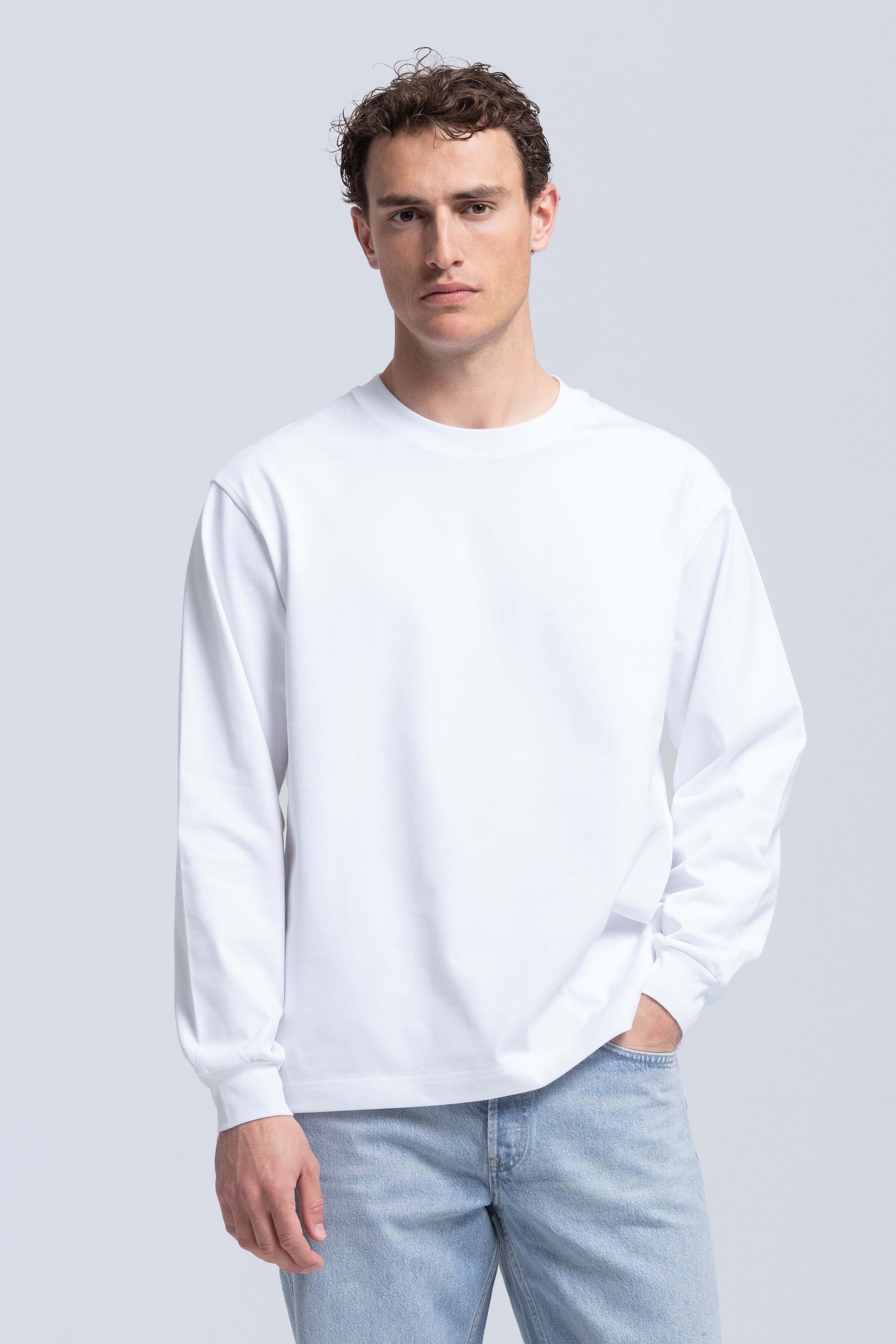 Schweres Langarm-T-Shirt – Weiß