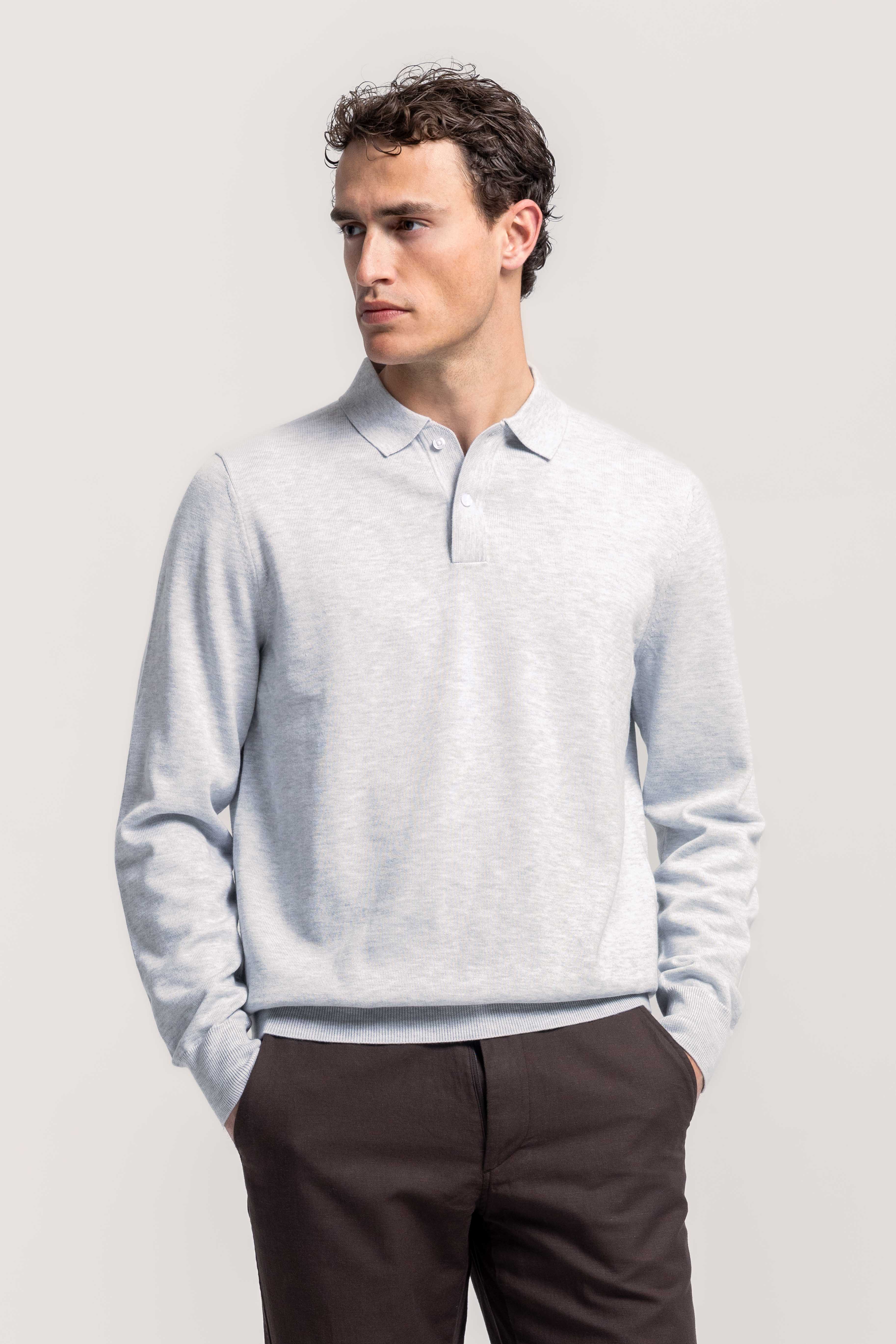 Knitted Polo - Light Grey