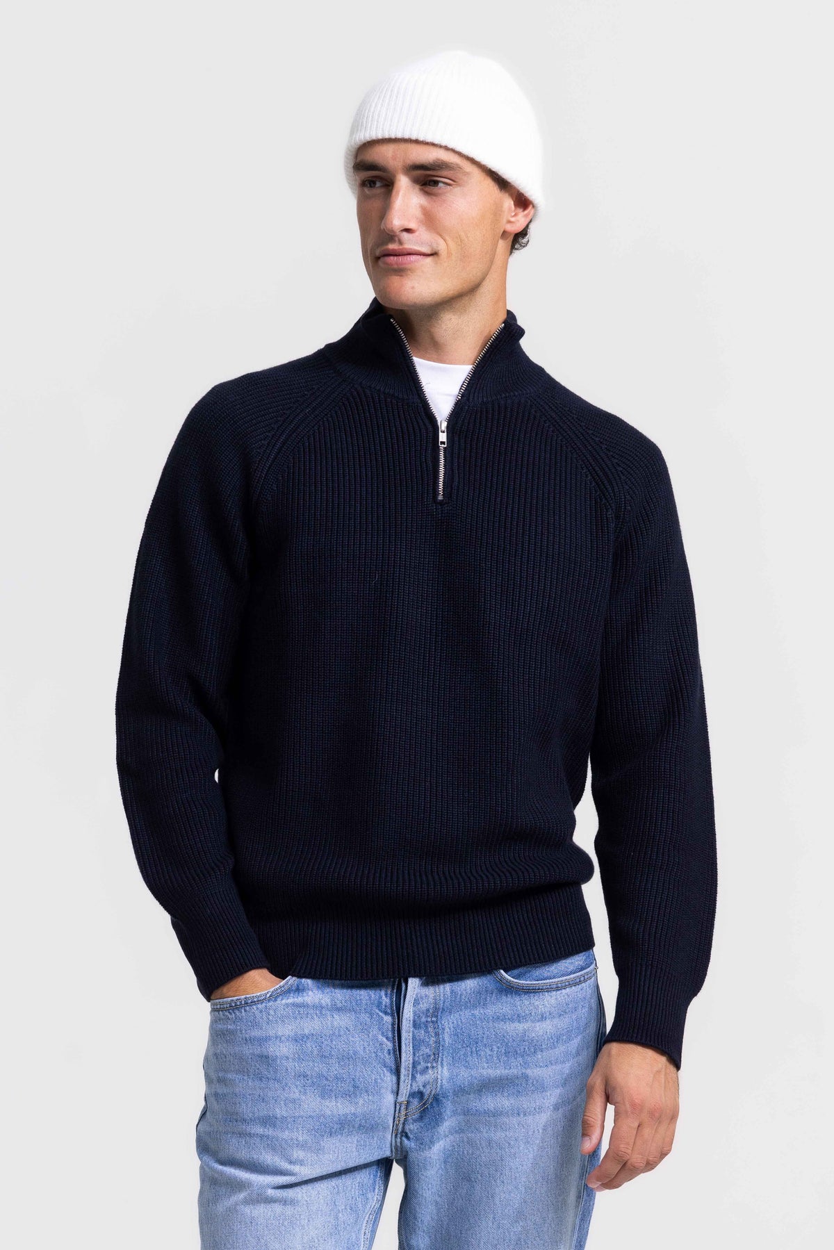 Rib Quarter-zip Trui - Donkerblauw