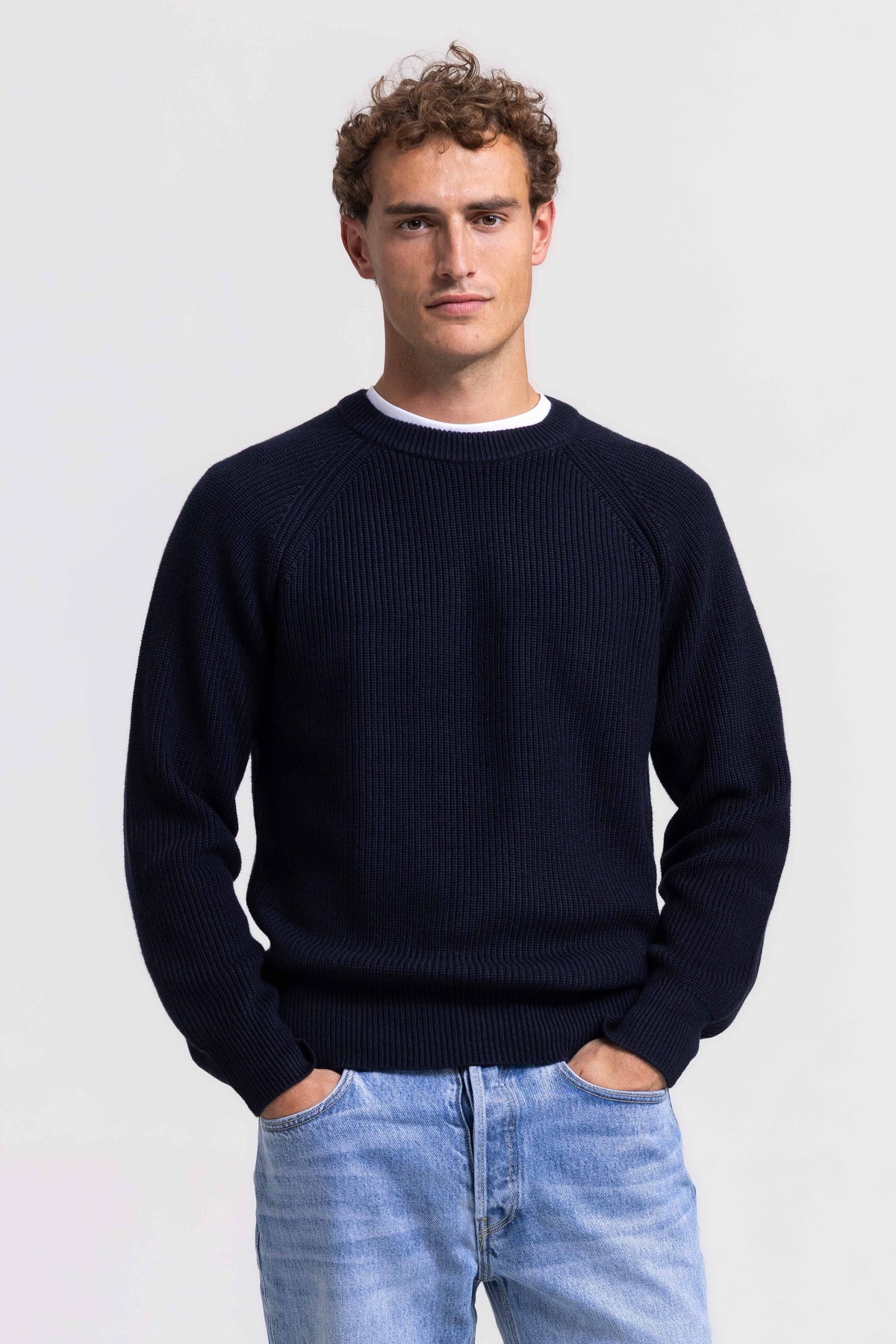 Rib Crew Trui - DonkerBlauw
