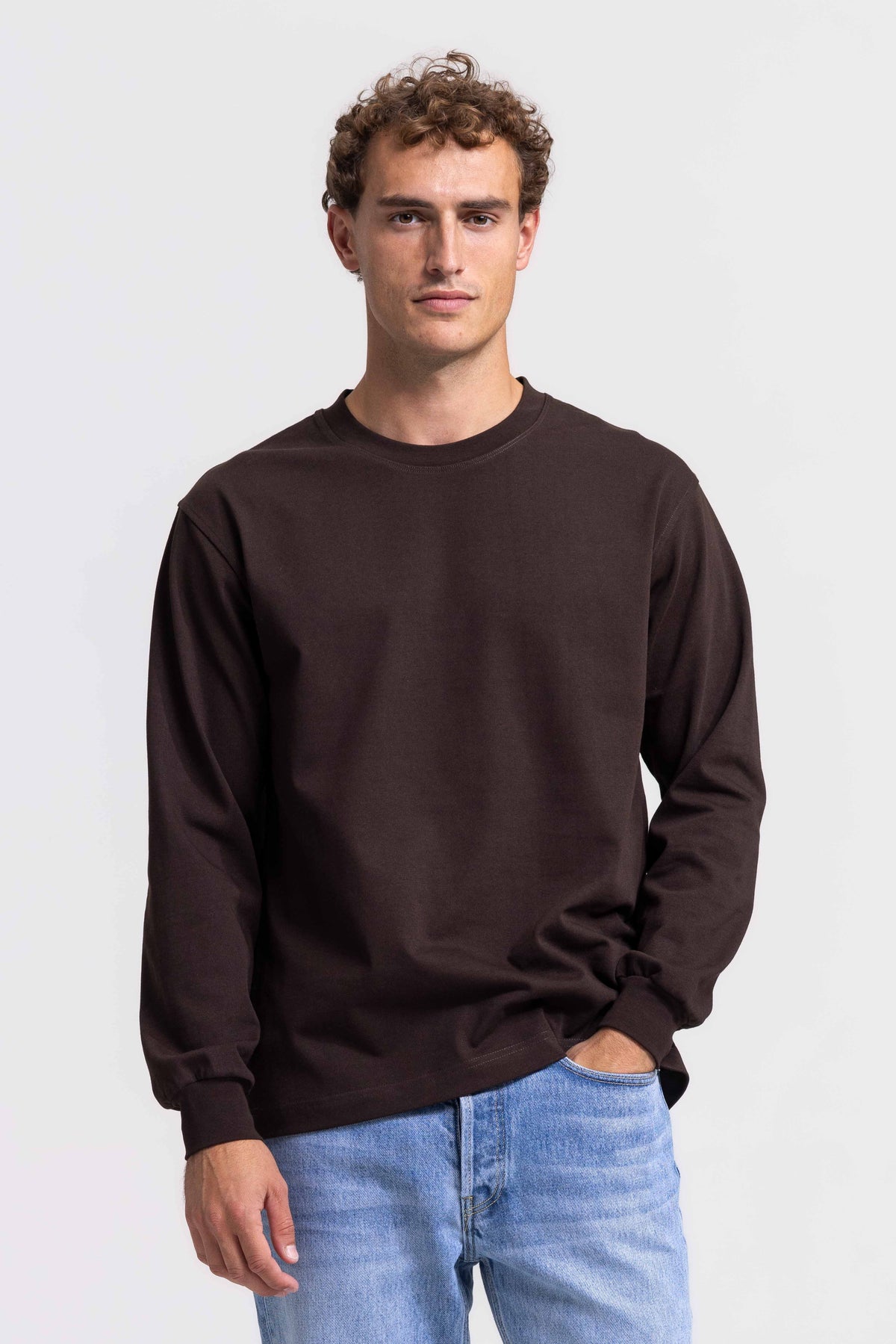 Langarm-T-Shirt Schwerer Stoff - Dunkelbraun