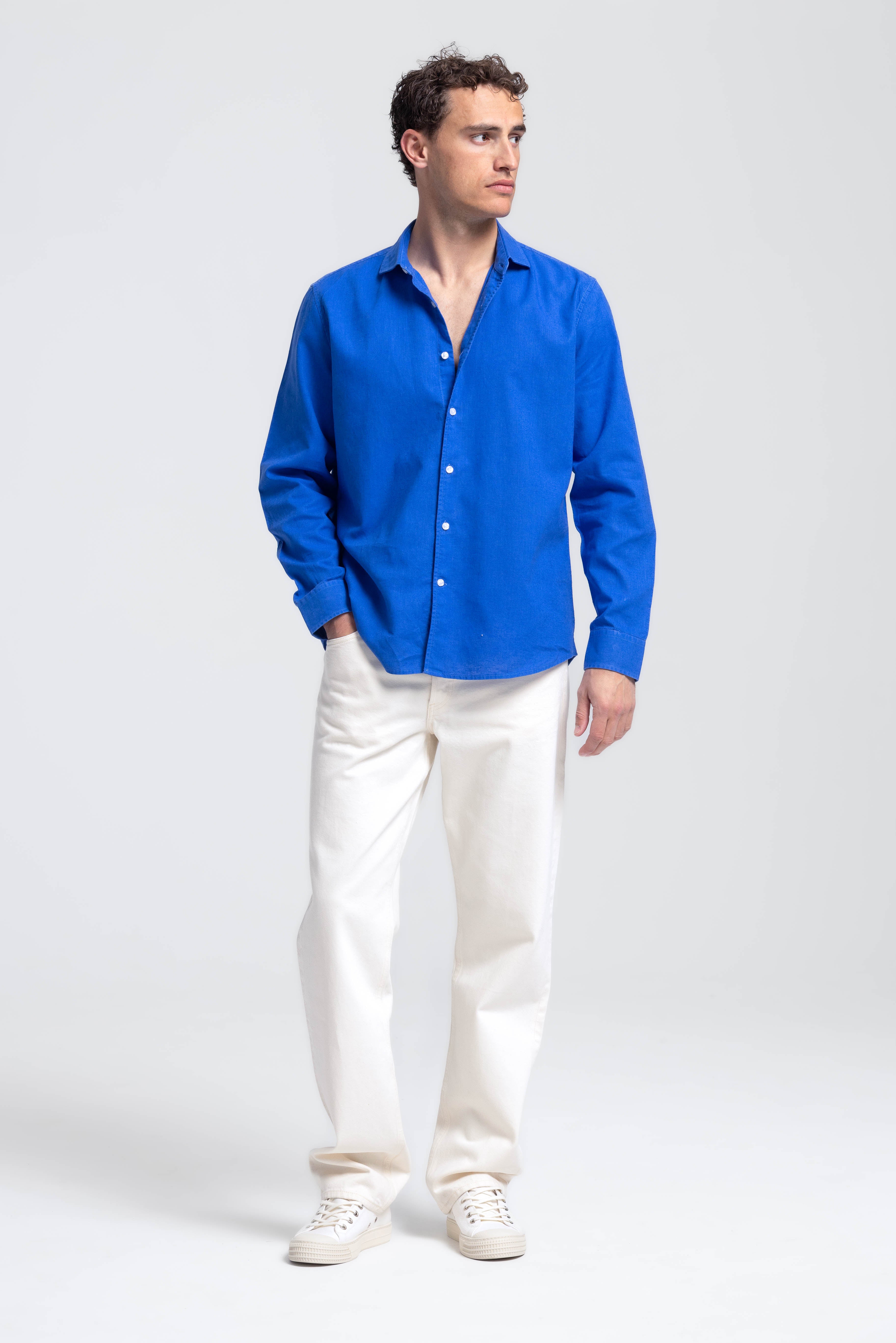 Linnen Overhemd Kobalt Blauw