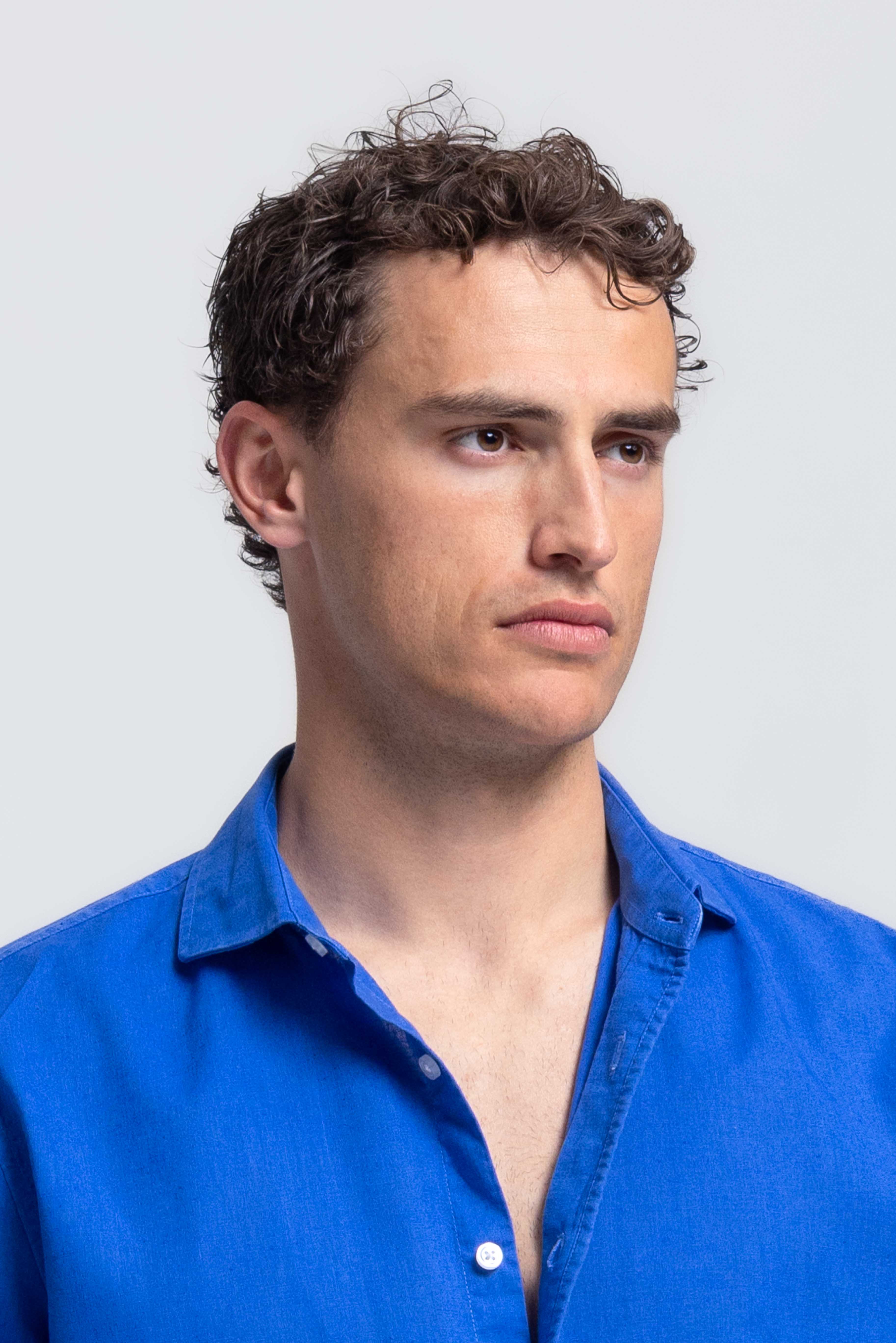 Linnen Overhemd Kobalt Blauw