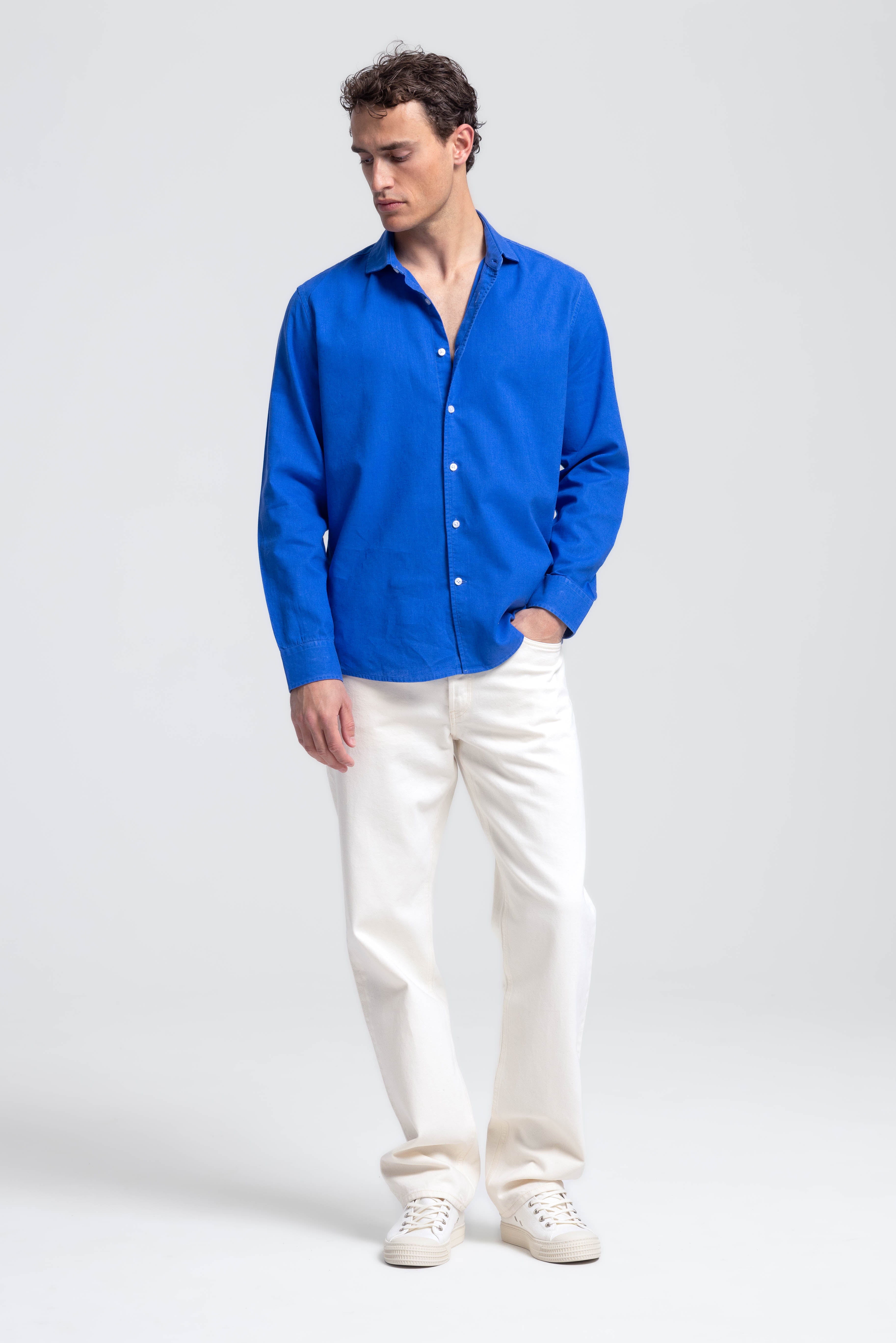 Linnen Overhemd Kobalt Blauw