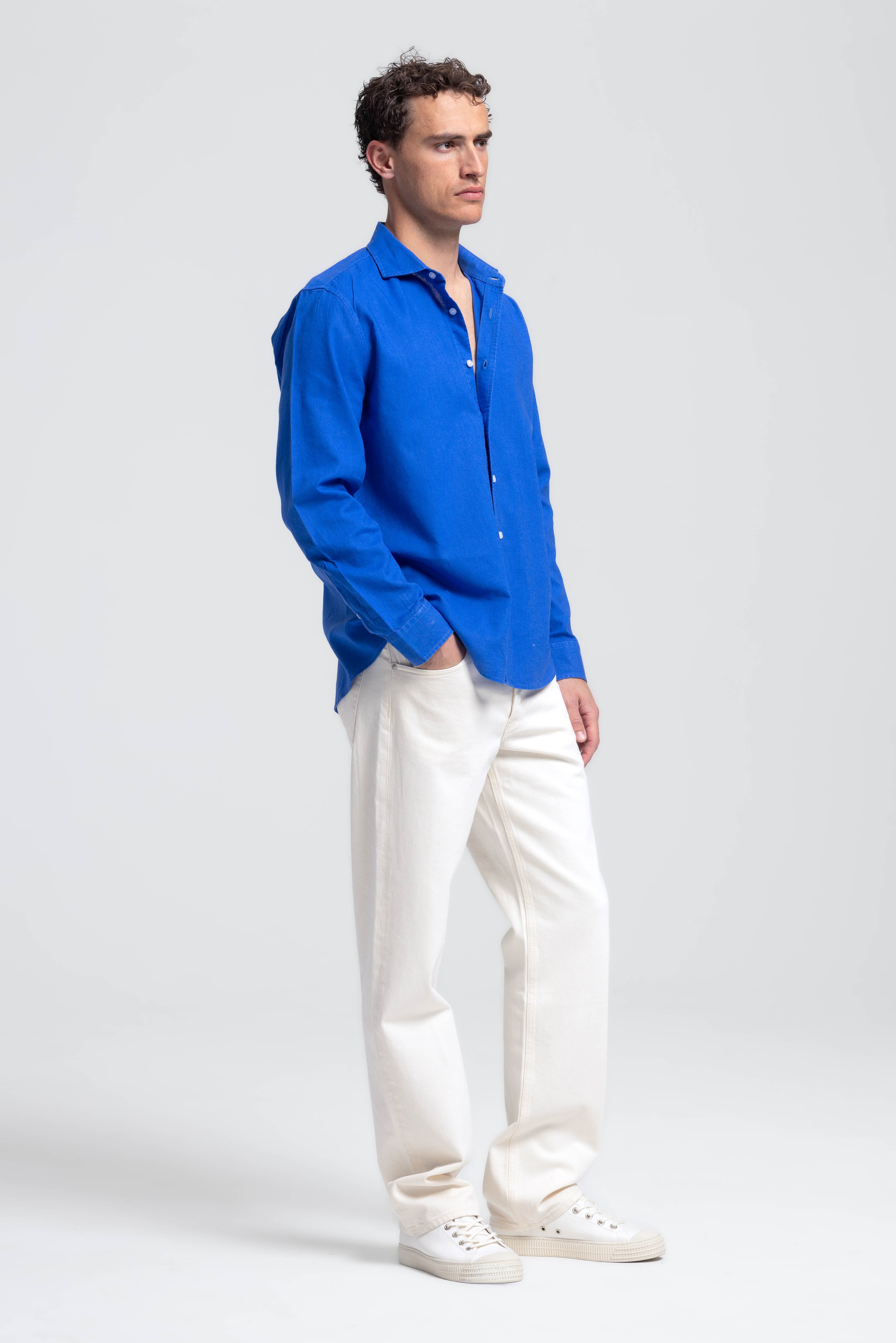 Linnen Overhemd Kobalt Blauw