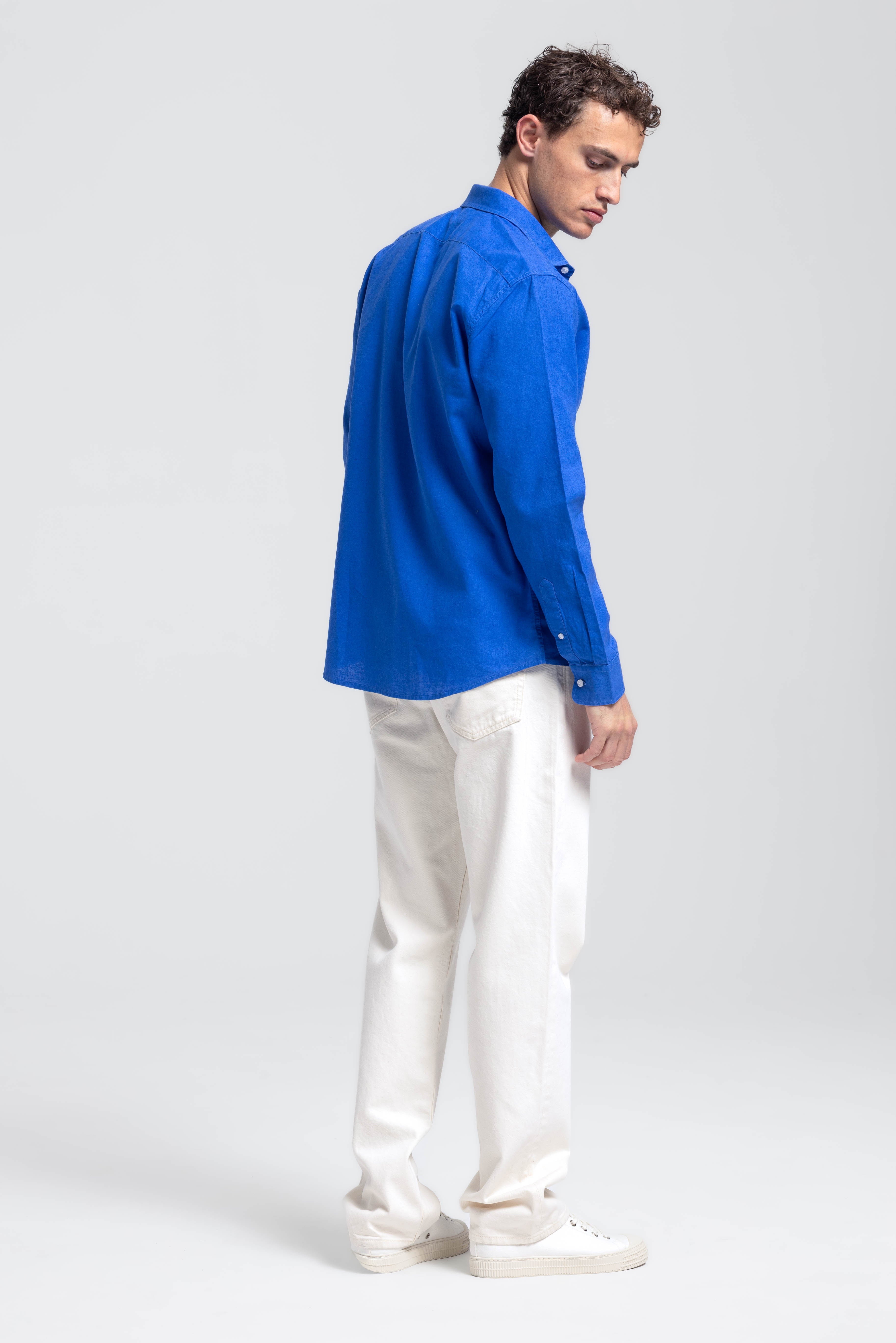 Linnen Overhemd Kobalt Blauw