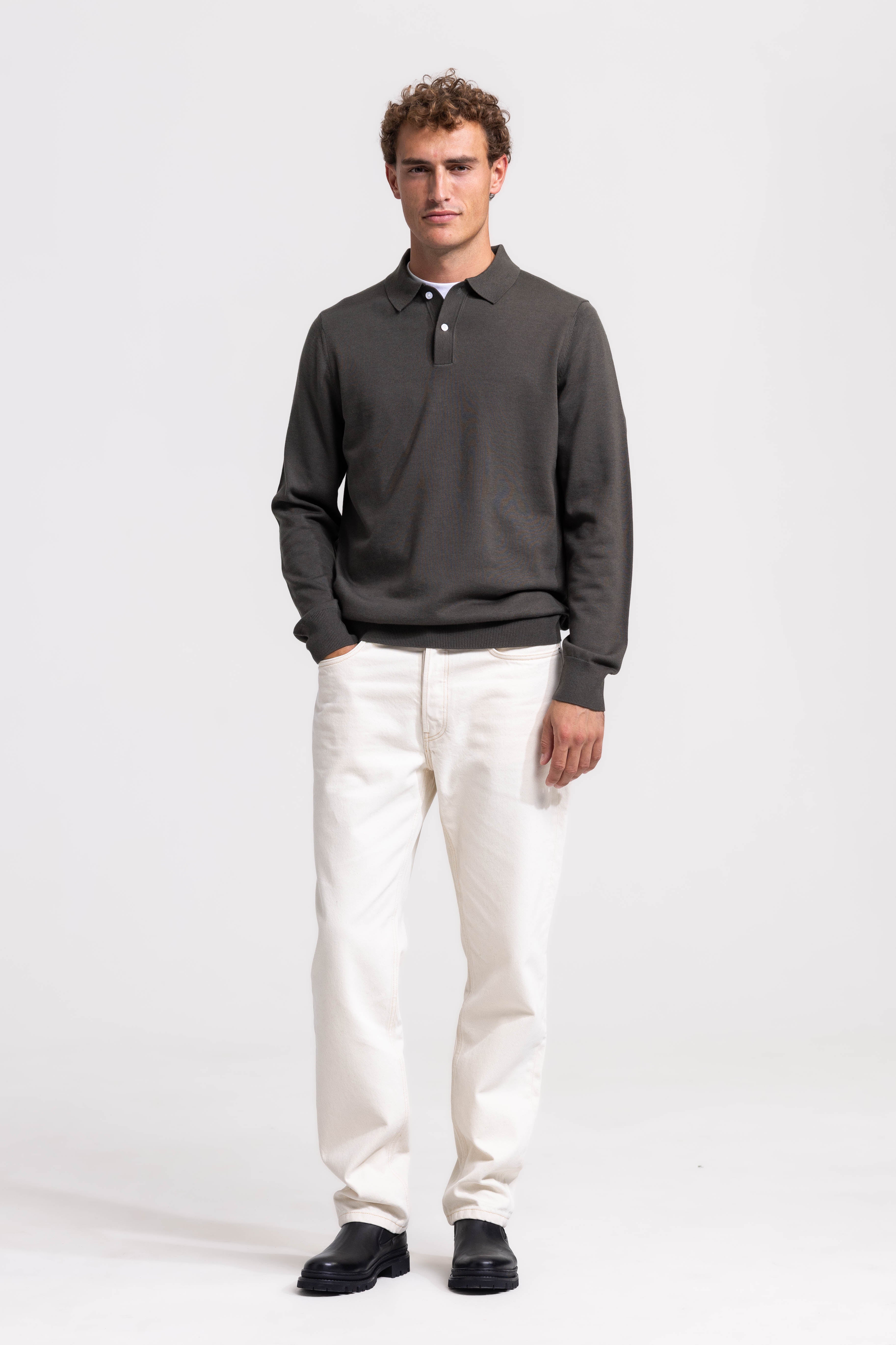 Knitted Polo - Olive Green