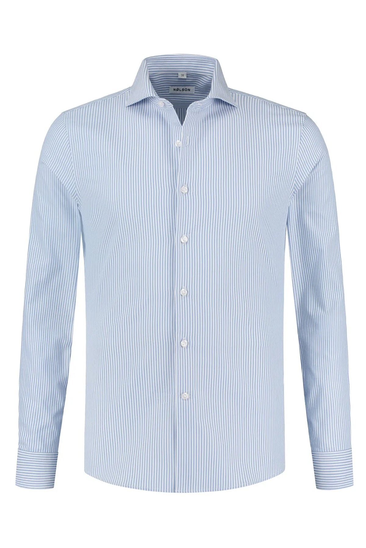 Mango blouse met krijtstreep lichtblauw Mango blouse met krijtstreep lichtblauw