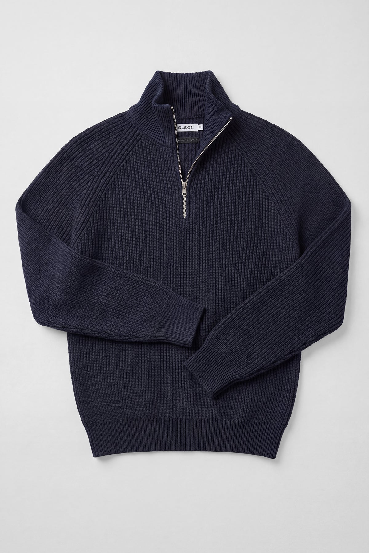 【archi】RIB KNIT ZIP PULLOVER Dark Blue Rib Quarter Zip Sweater for Men | NØLSON