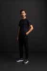 Men's long black sports pants. Stylish and comfortable sports pants for any workout in a black colour.