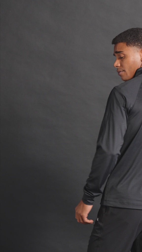 Black sports zip for men. Stylish and comfortable zip jumpers for any workout in a black colour.