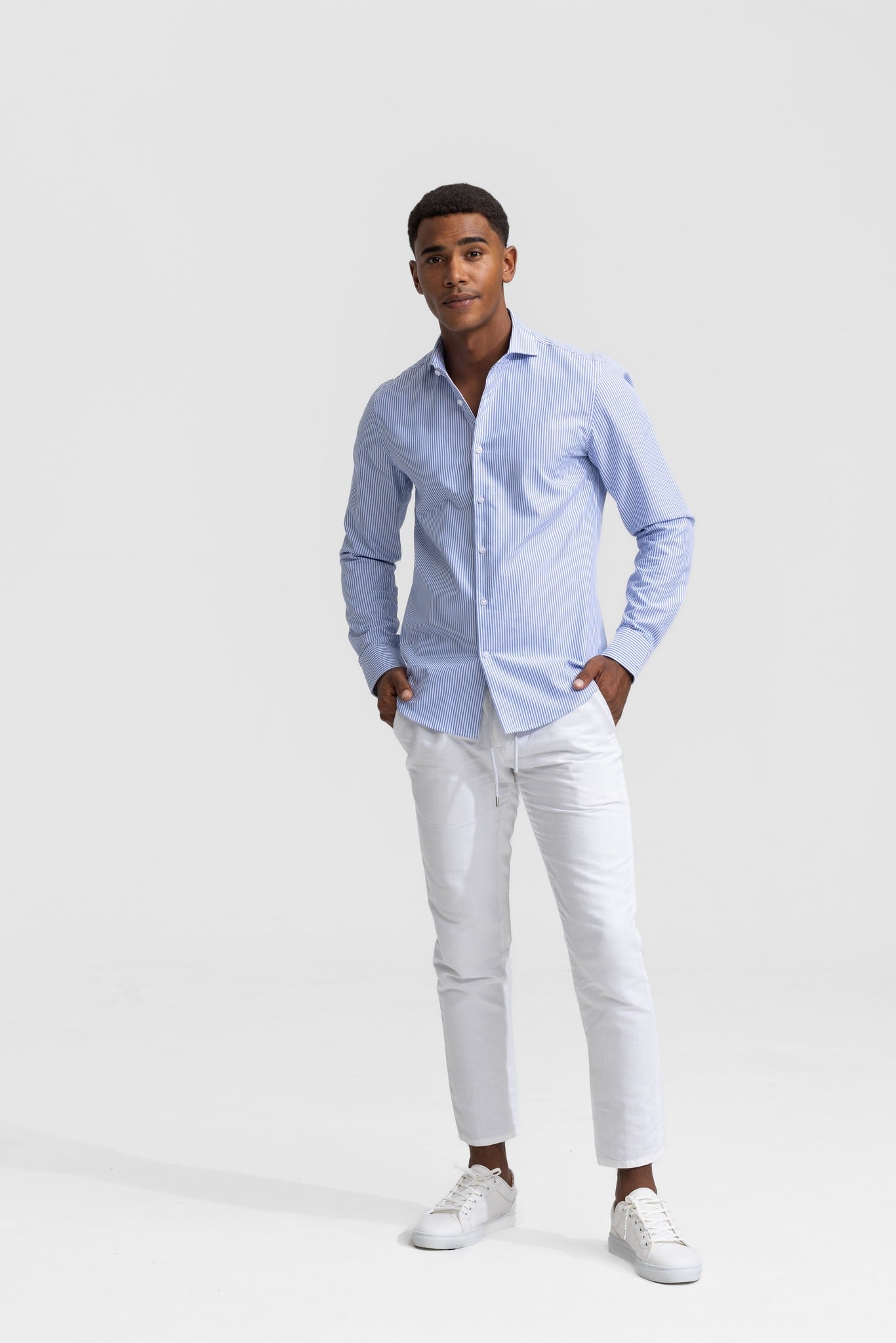 Men White Pants Blue Shirt Khaki Pants Outfits Guys Wearing White